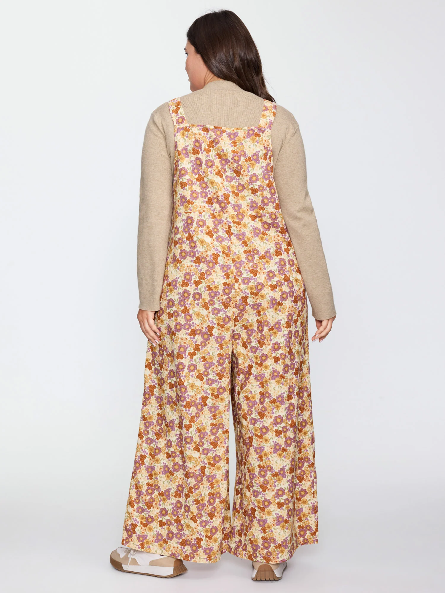 Floral Corduroy Adjustable Pockets Overall Jumpsuit - Image 4