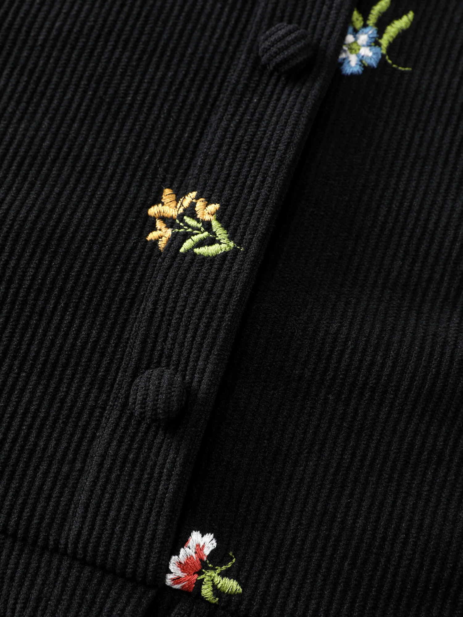 Floral Corduroy Embroidery Square Neck Knee Dress - Image 6