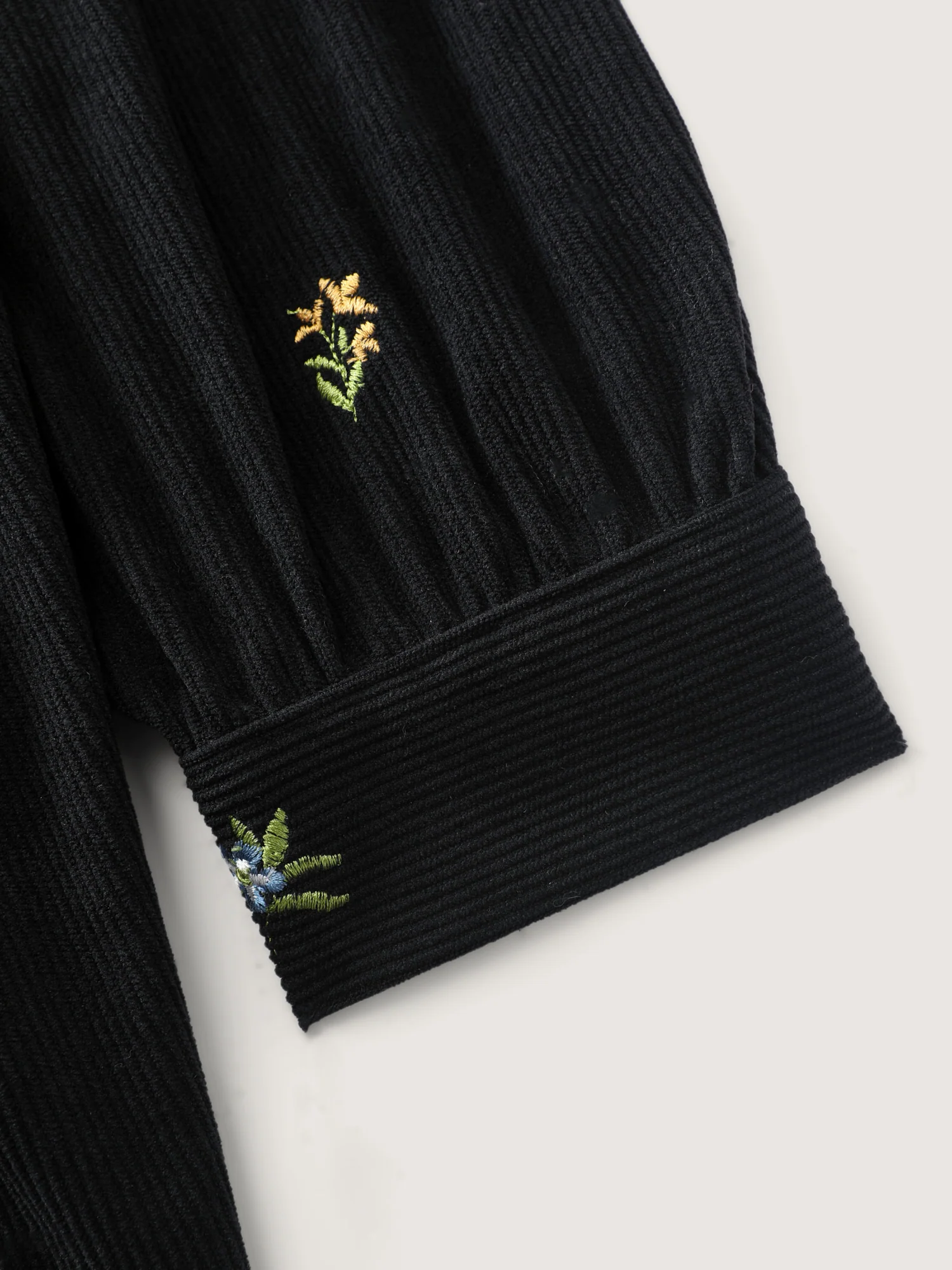 Floral Corduroy Embroidery Square Neck Knee Dress - Image 7