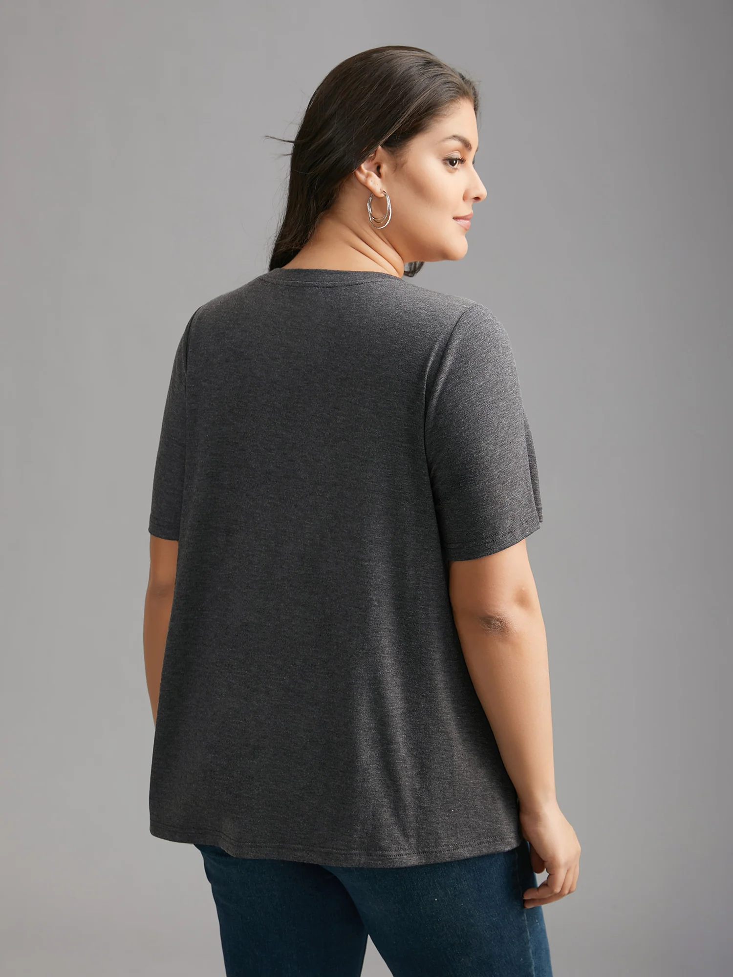 Floral Crew Neck Stretchy T-Shirt - Image 4