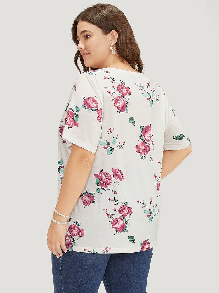 Floral Crisscross V Neck T-shirt - Image 2