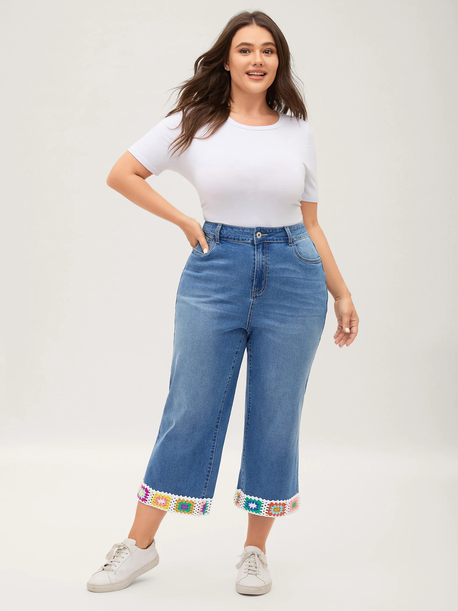 Floral Crochet Hem Bootcut Jeans - Image 2