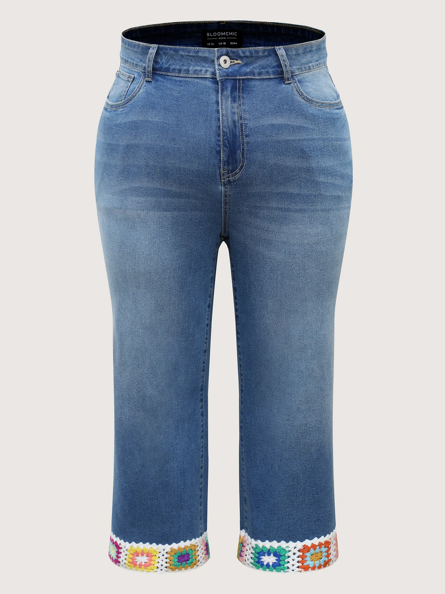 Floral Crochet Hem Bootcut Jeans - Image 5