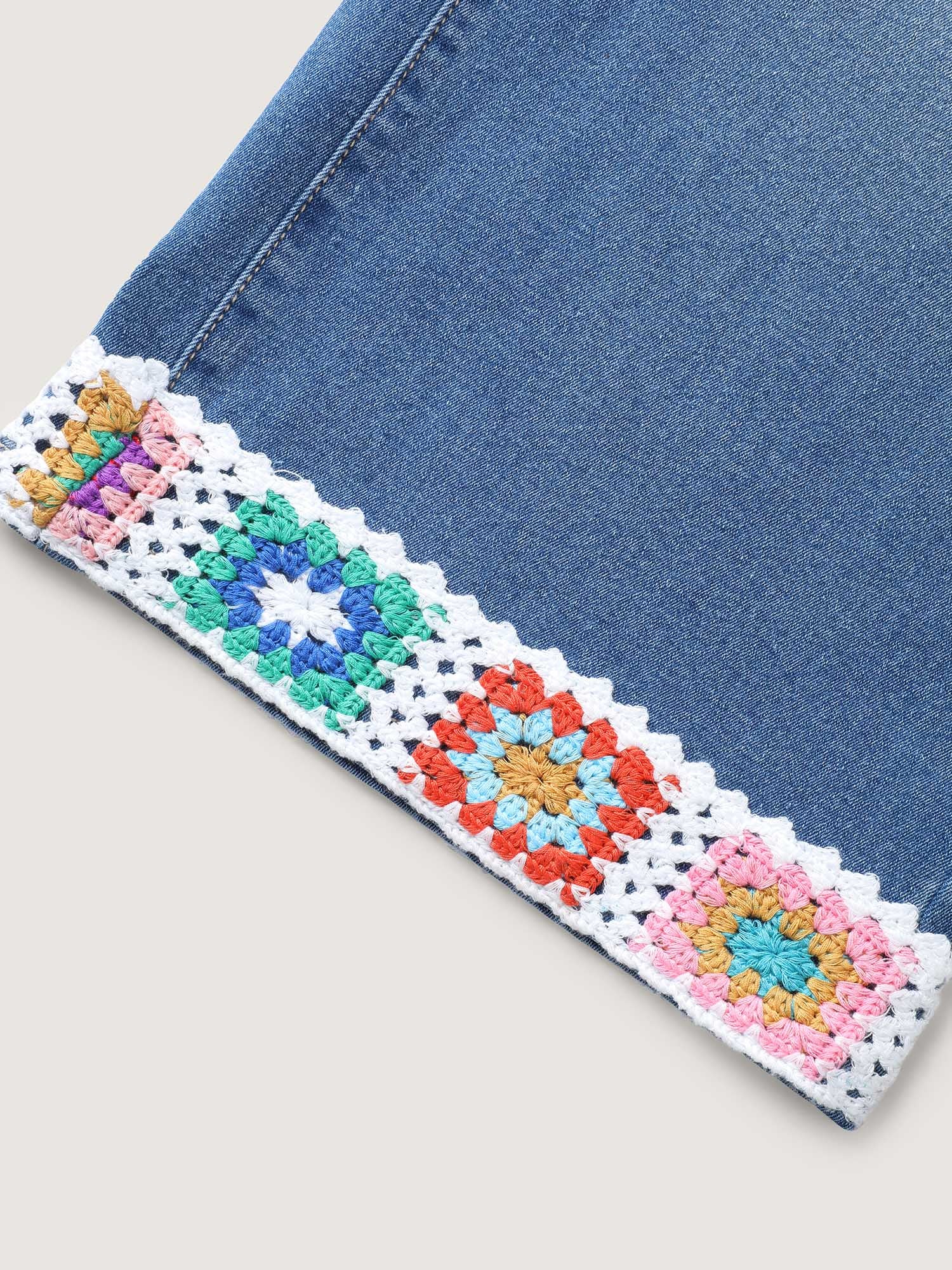 Floral Crochet Hem Bootcut Jeans - Image 6