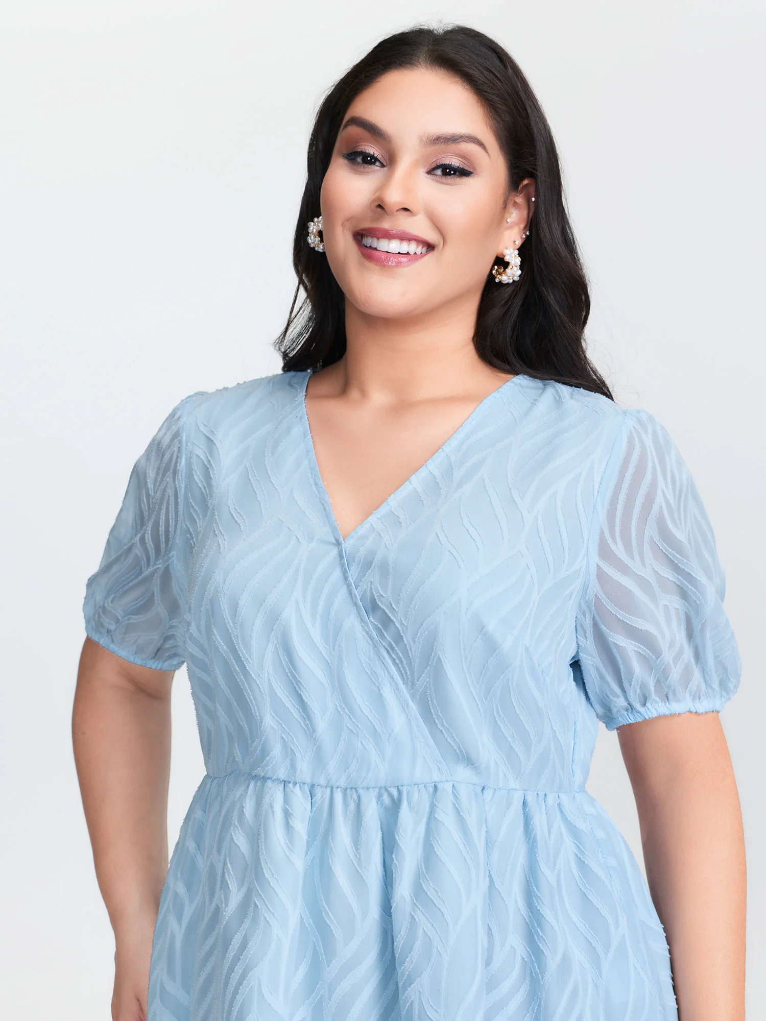 Floral Cut Fabric Stretchy Waist Flared Blouse - Image 2