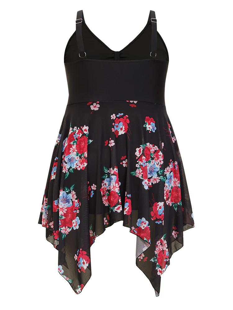 Floral Cut Out Drawstring Hanky Hem Knotted Swim Dress - Image 10