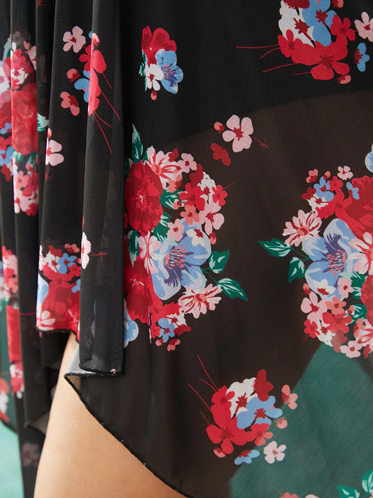 Floral Cut Out Drawstring Hanky Hem Knotted Swim Dress - Image 8