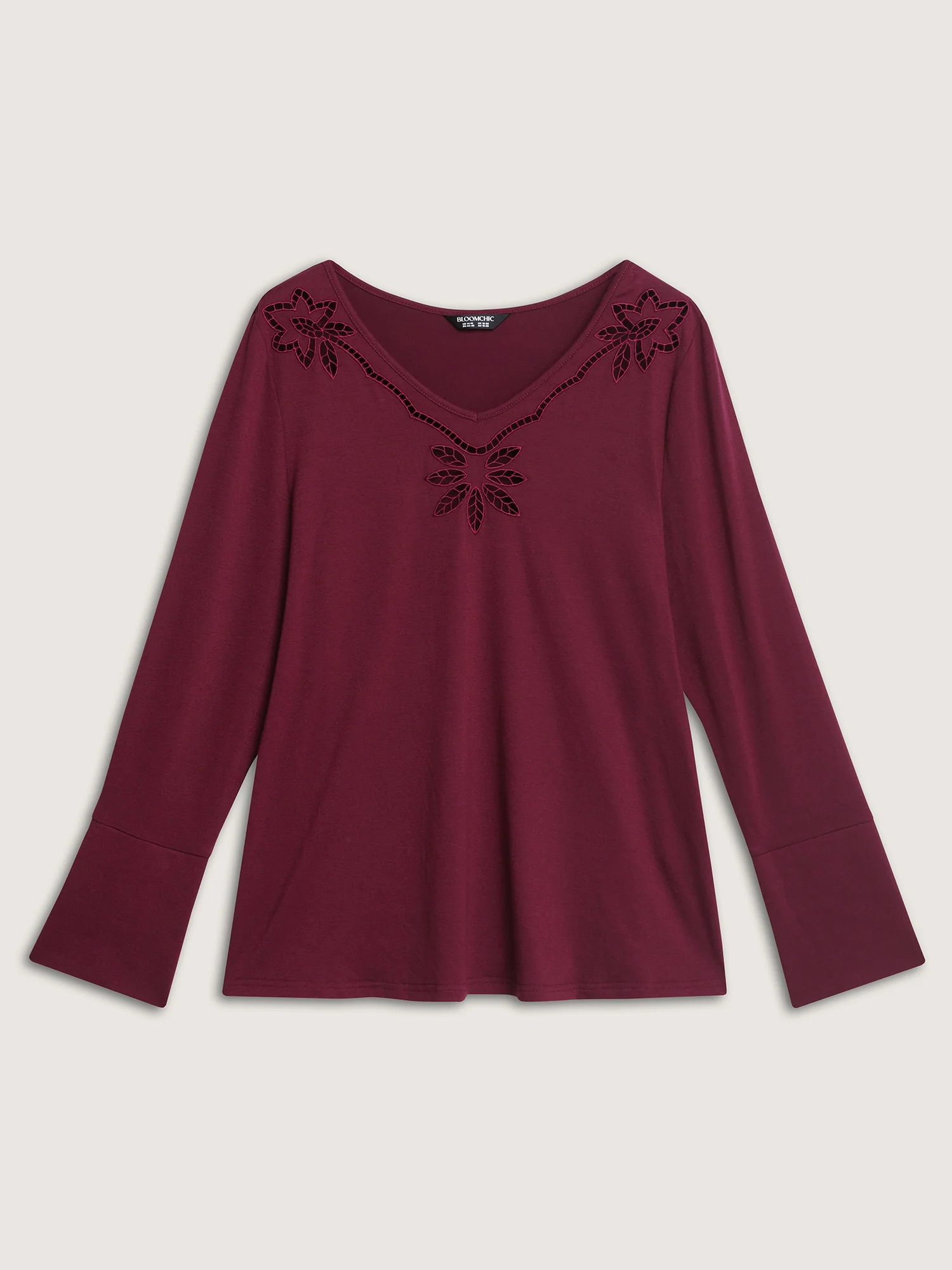 Floral Cut-Out Embroidery Fitted T-Shirt - Image 7