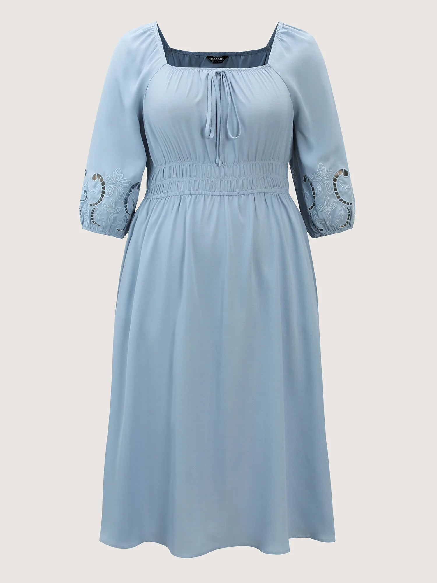 Floral Cut-Out Embroidery Stretchy Waist Midi Dress - Image 8