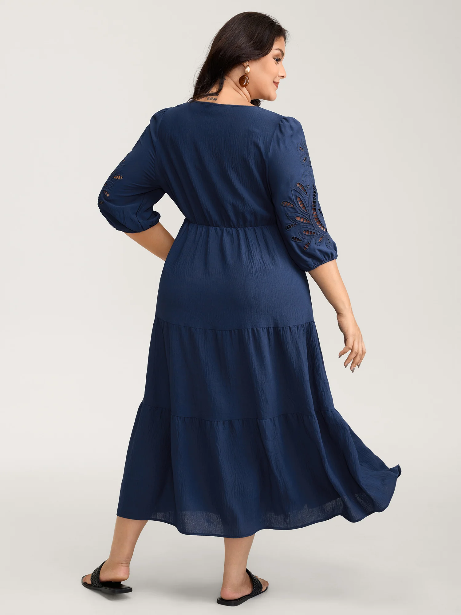 Floral Cut-Out Embroidery Tiered Maxi Dress - Image 5
