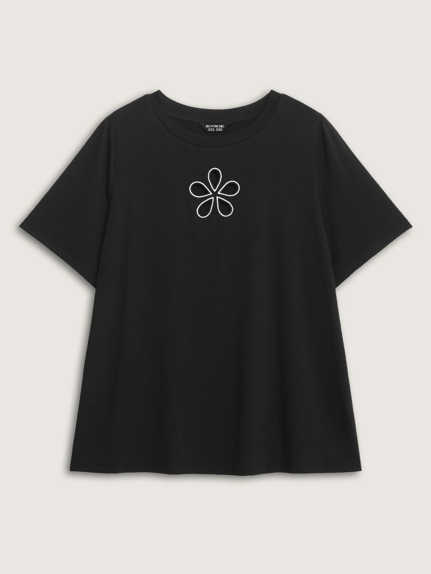 Floral Cut-Out Motif Plain T-Shirt - Image 6
