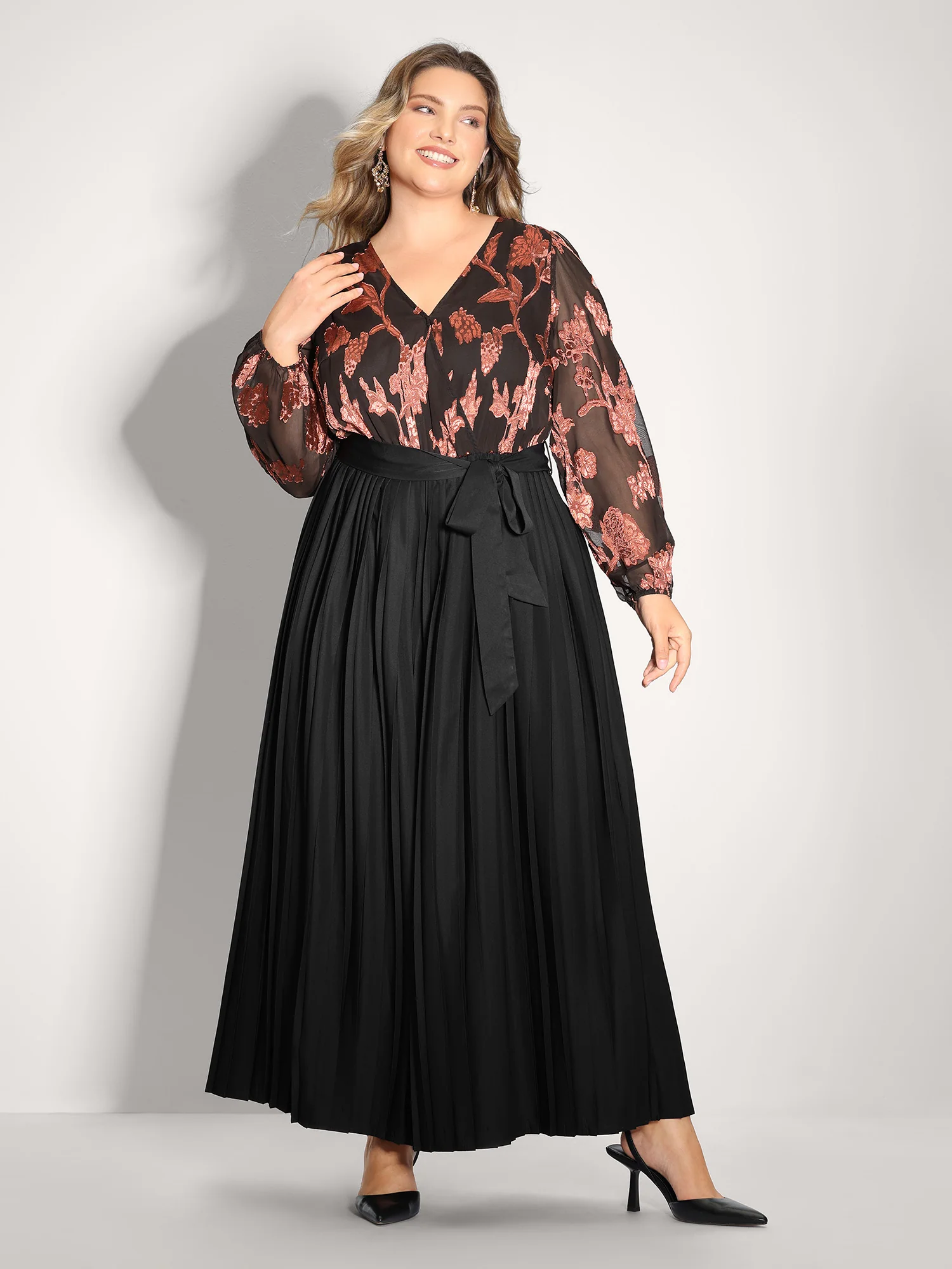 Floral Cut-Out Pleated Belted Jumpsuit - Image 3