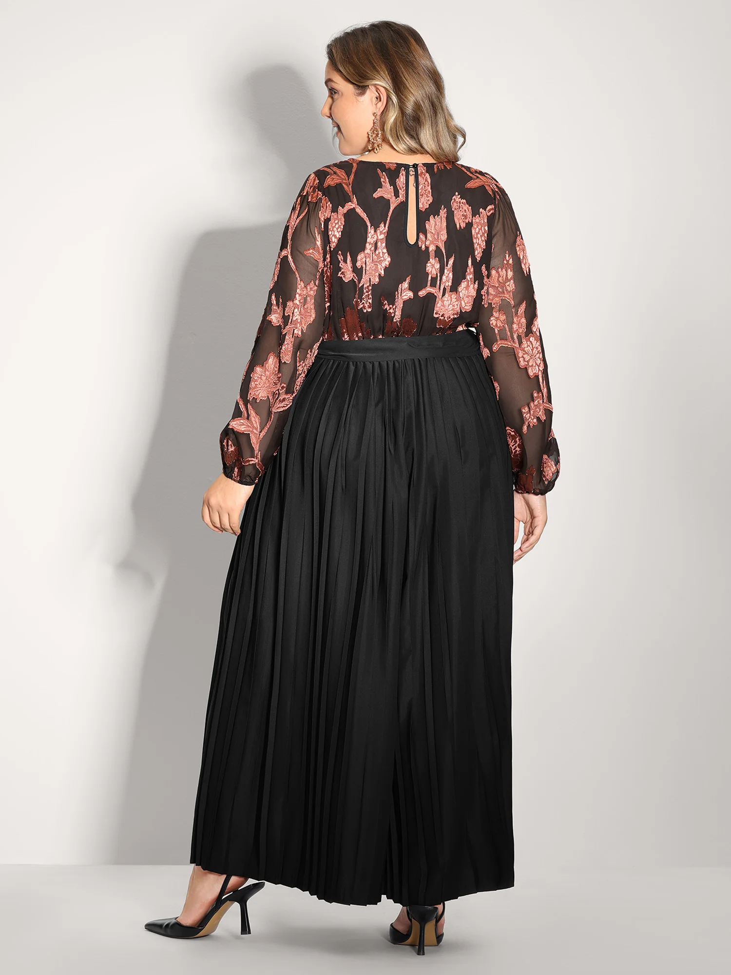 Floral Cut-Out Pleated Belted Jumpsuit - Image 4