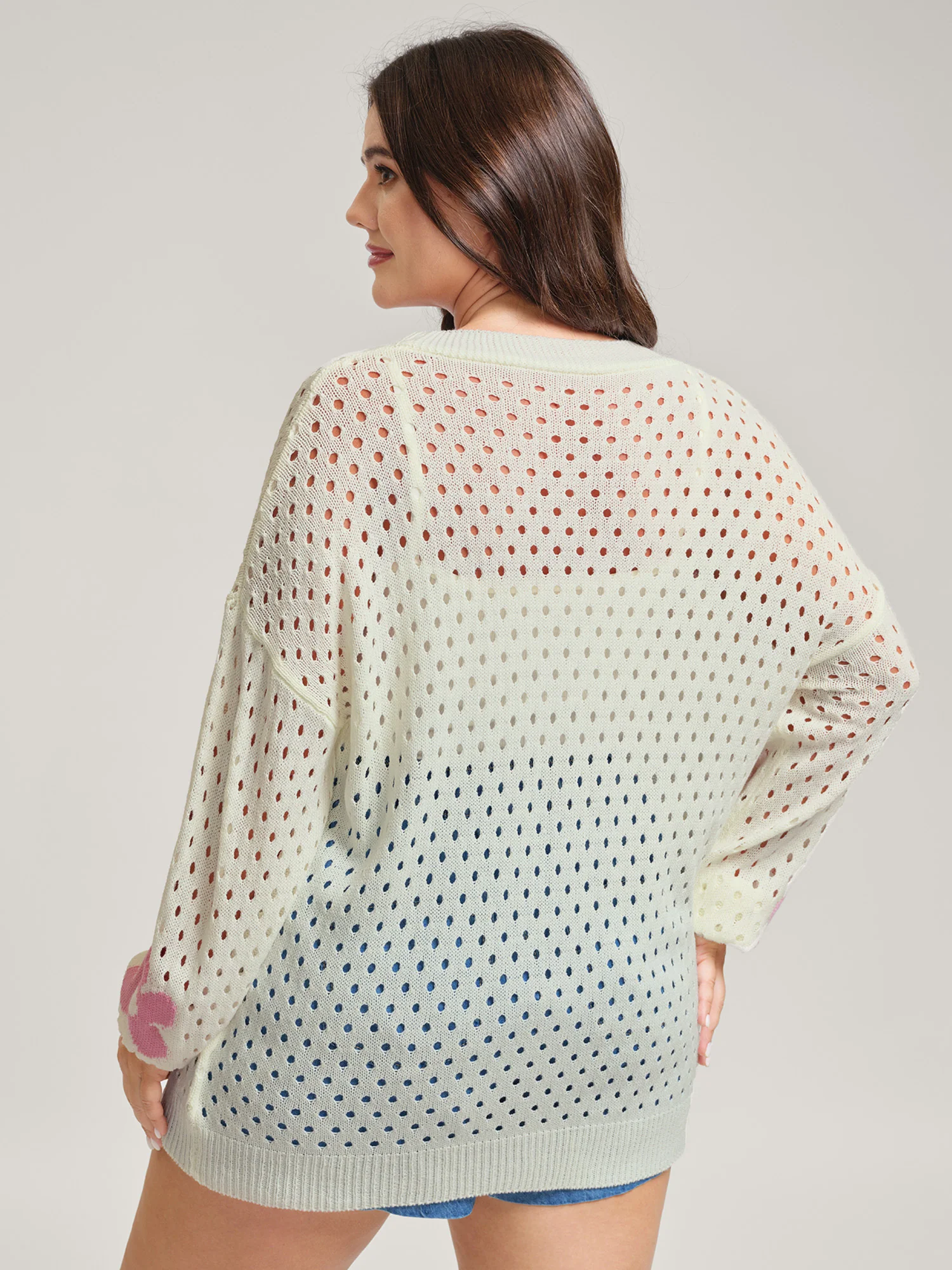 Floral Cut-Out Textured Knit Cardigan - Image 4