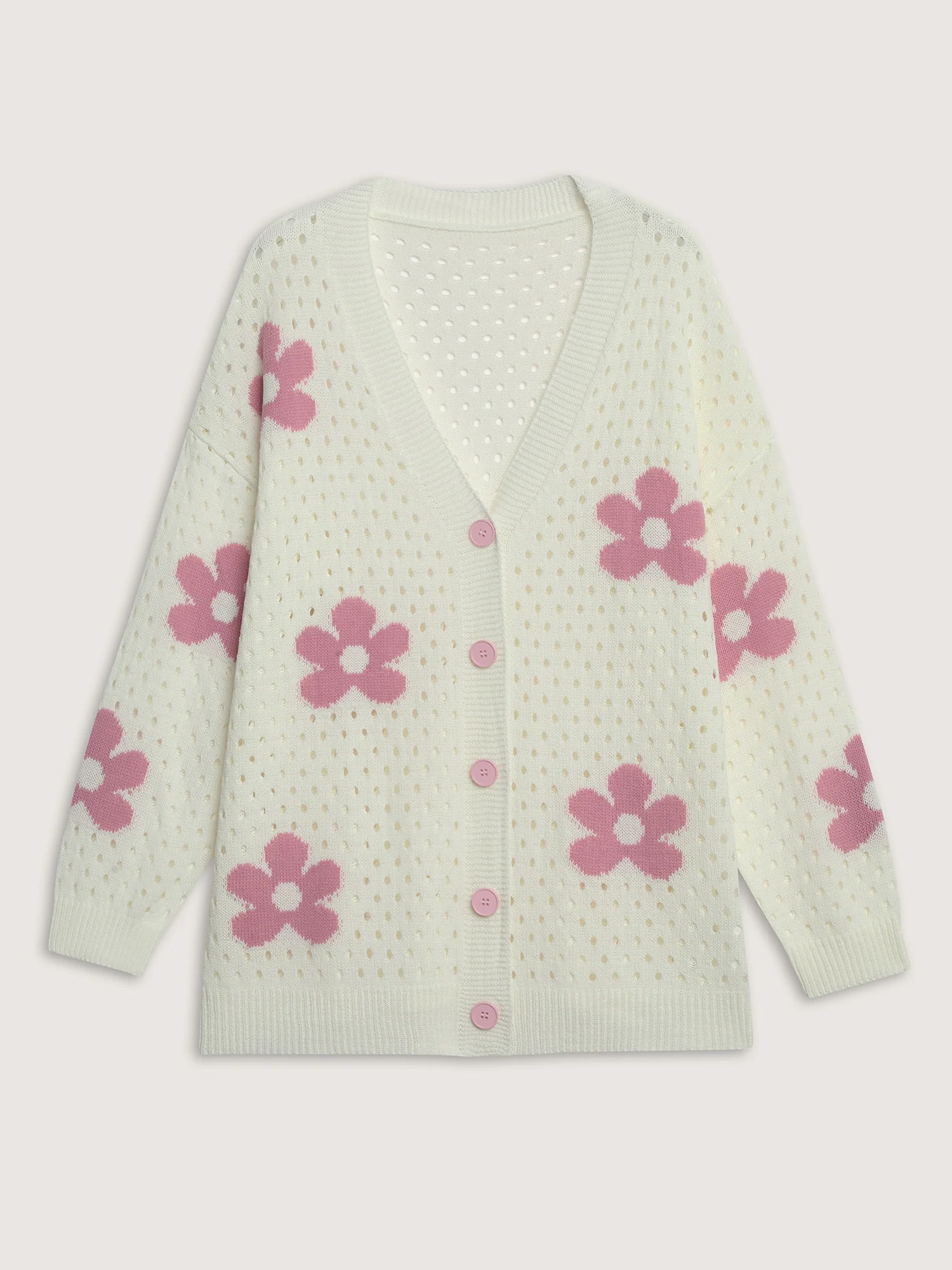 Floral Cut-Out Textured Knit Cardigan - Image 7
