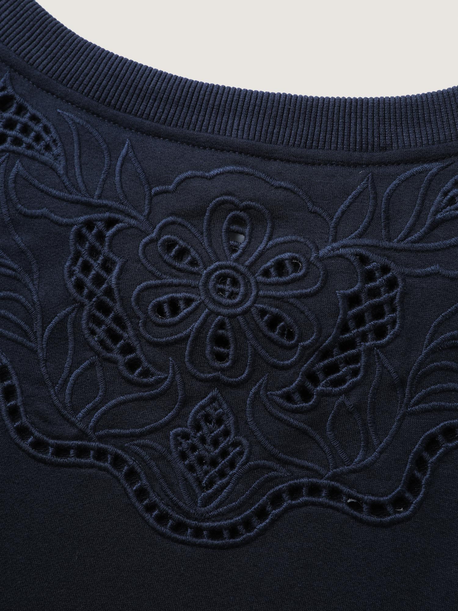 Floral Cut-Work Embroidery Solid Sweatshirt - Image 5