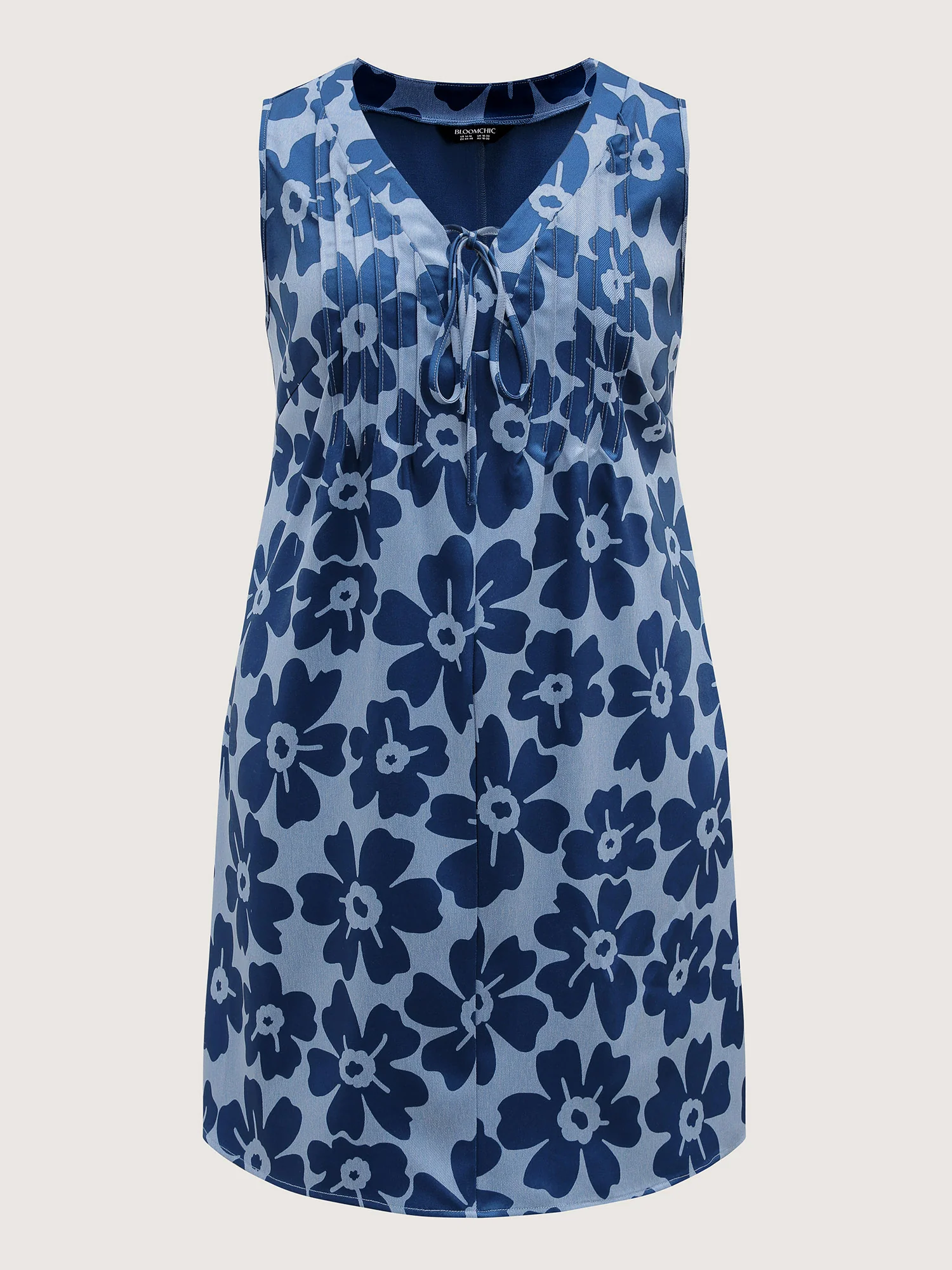 Floral Denim-Like Knee-Length Dress - Image 7