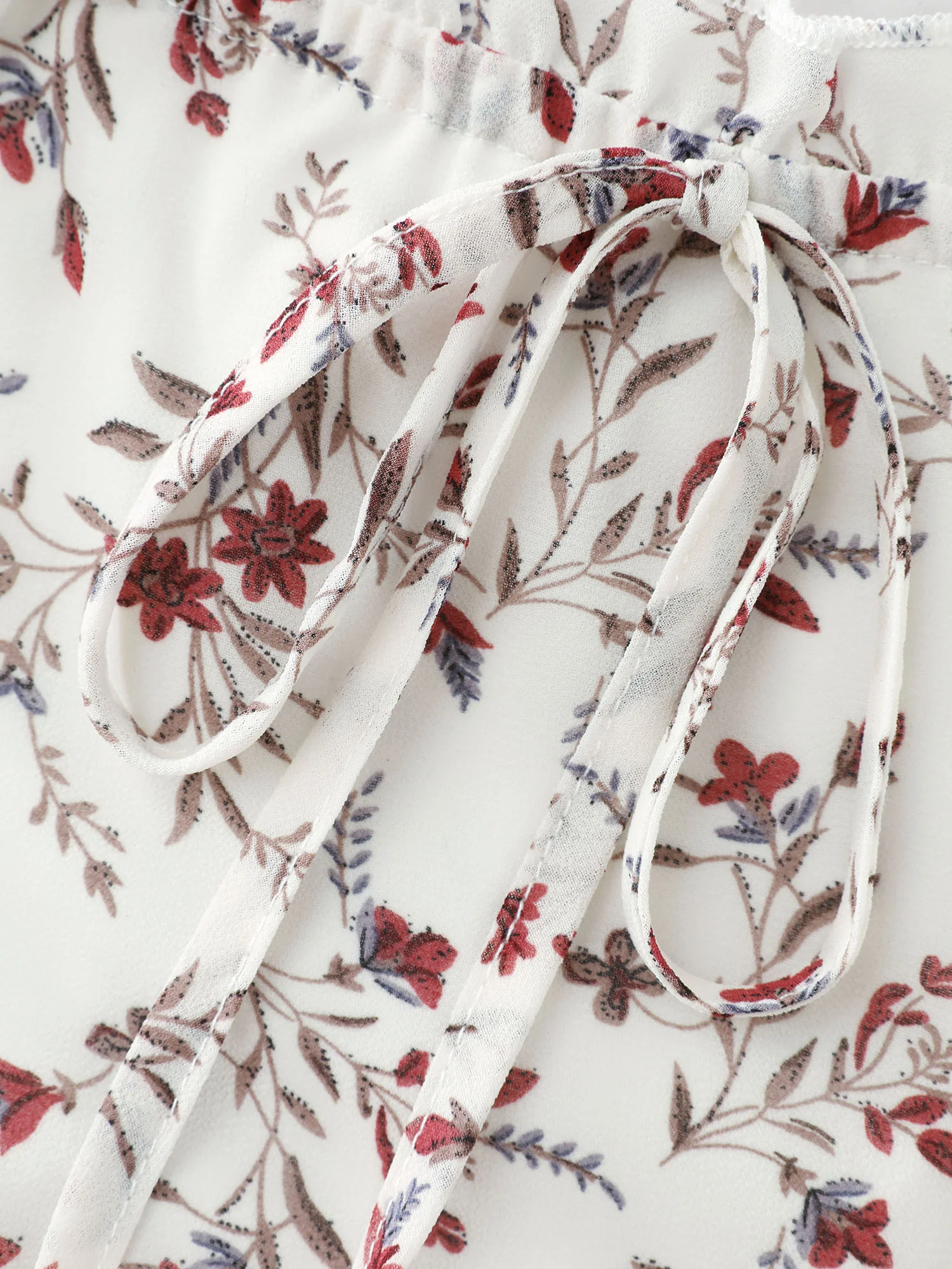 Floral Drawstring Neckline Shirred Blouse - Image 5