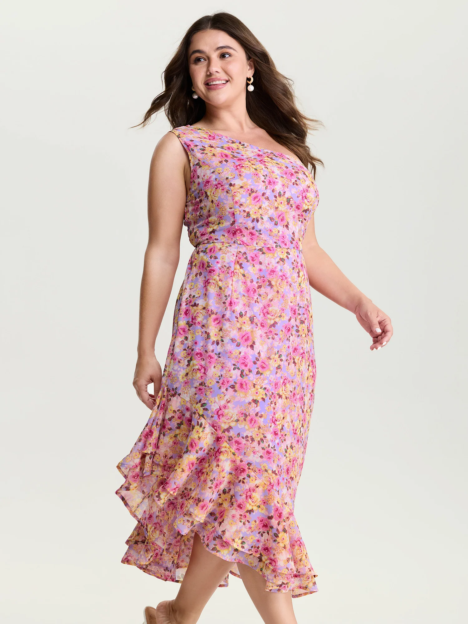Floral Ease Ruffled Hem One-Shoulder Midi Dress - Image 3