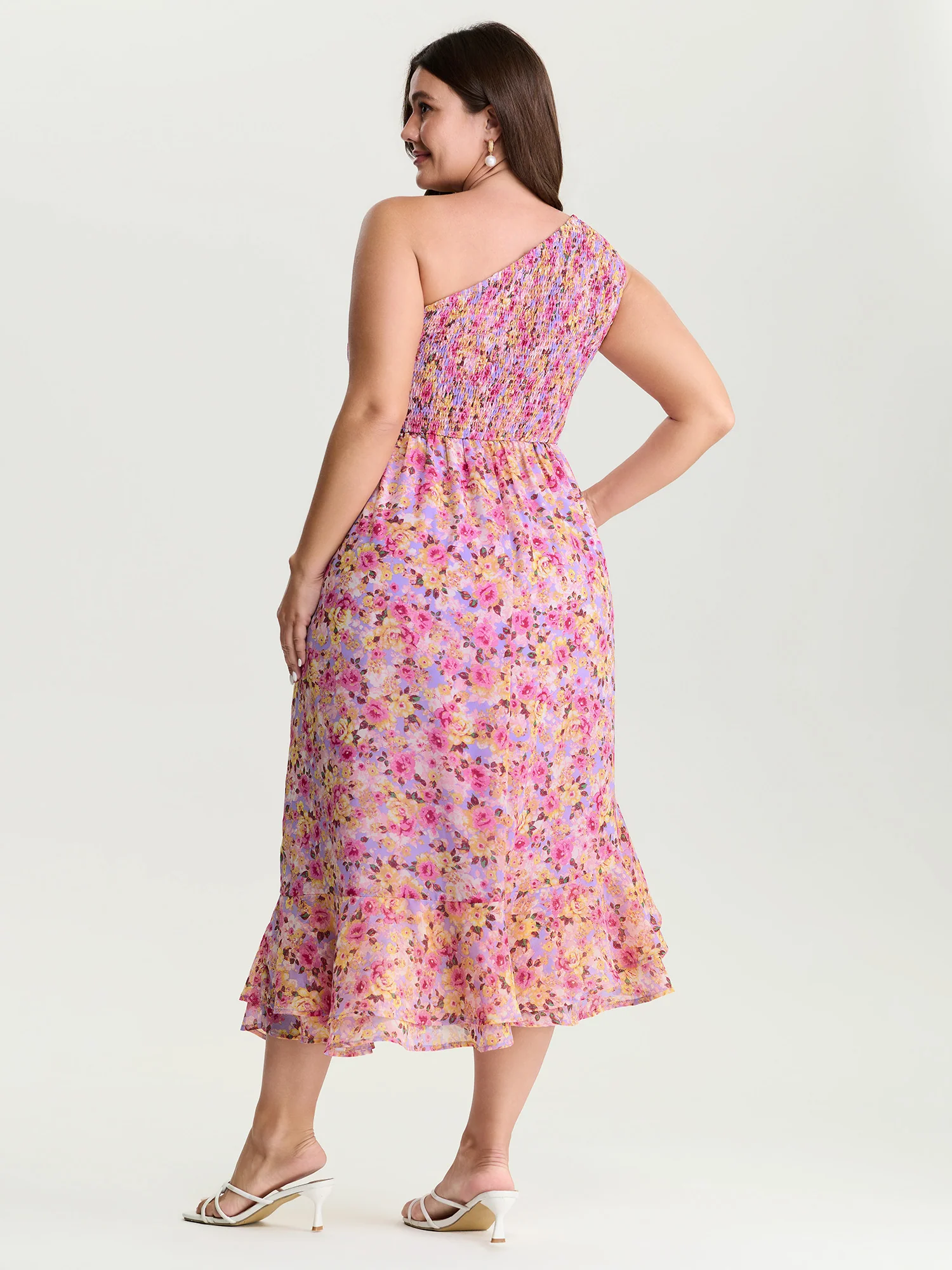 Floral Ease Ruffled Hem One-Shoulder Midi Dress - Image 4