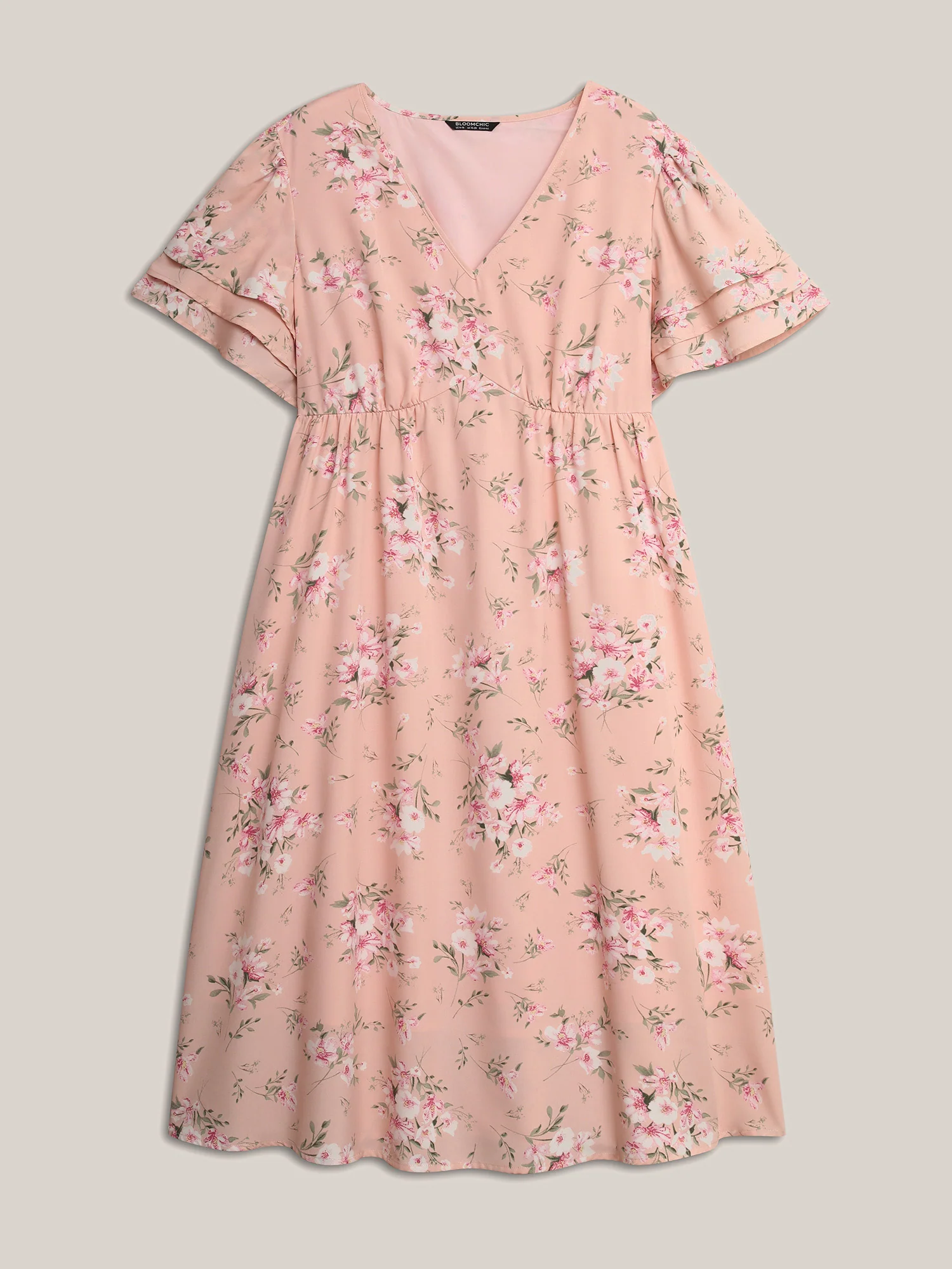 Floral Elastic Waist Tiered Ruffle Sleeve Dress - Image 11