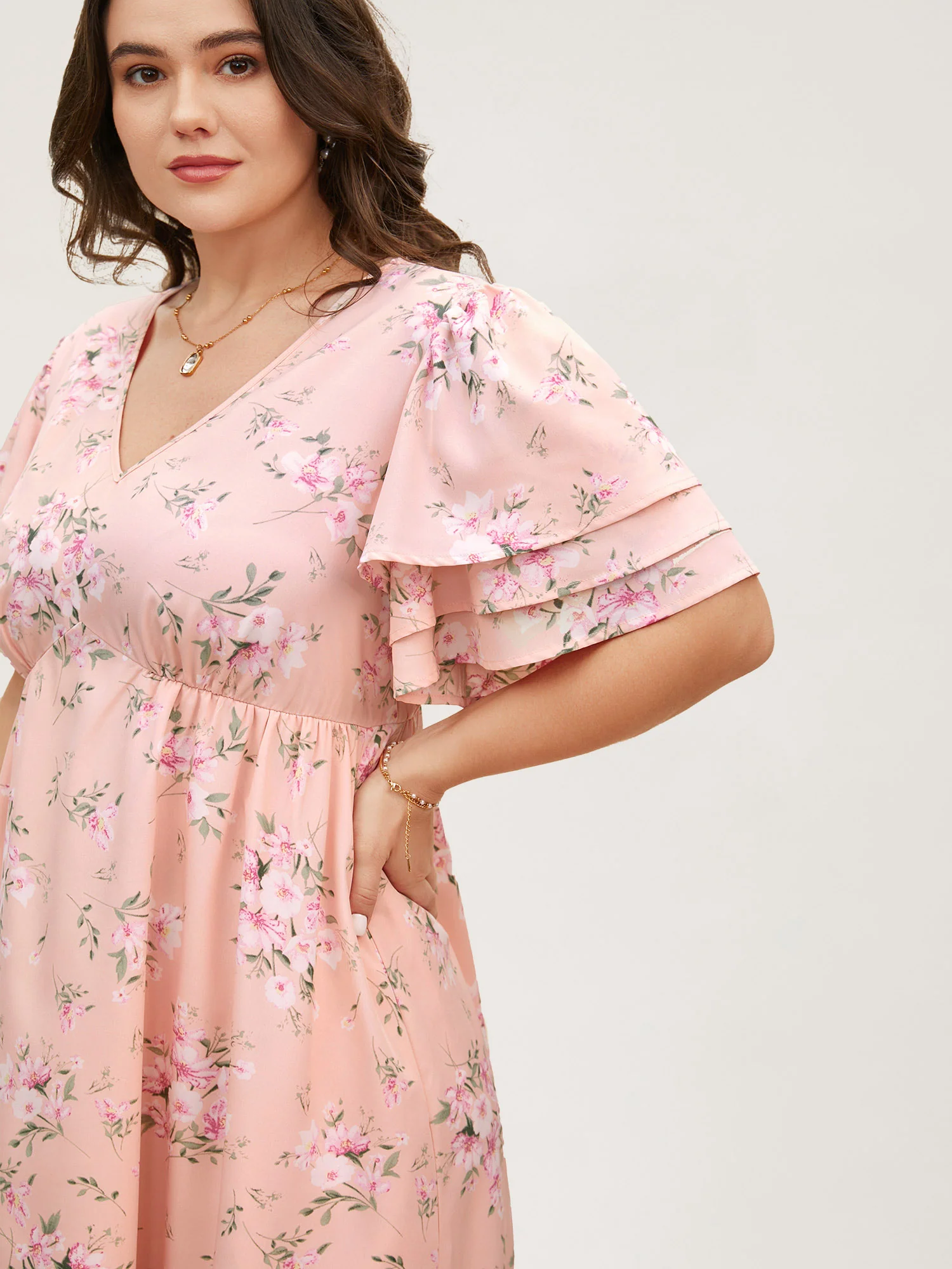 Floral Elastic Waist Tiered Ruffle Sleeve Dress - Image 6