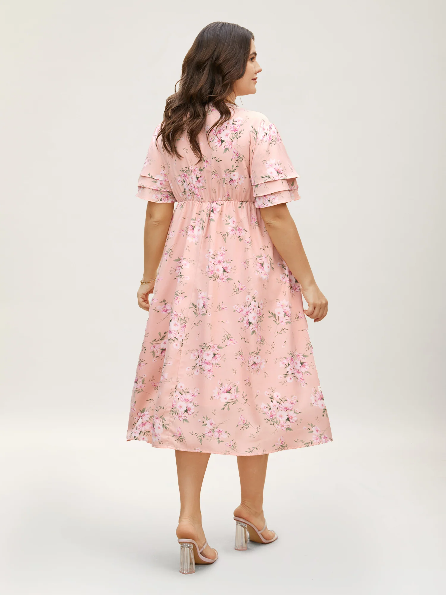 Floral Elastic Waist Tiered Ruffle Sleeve Dress - Image 8