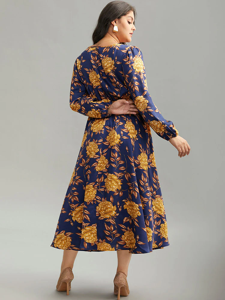 Floral Elastic Waist Wrap Split Hem Dress - Image 5