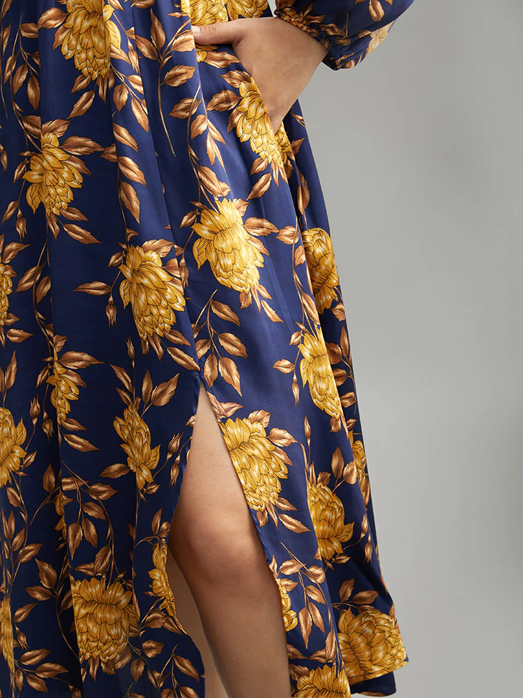 Floral Elastic Waist Wrap Split Hem Dress - Image 7