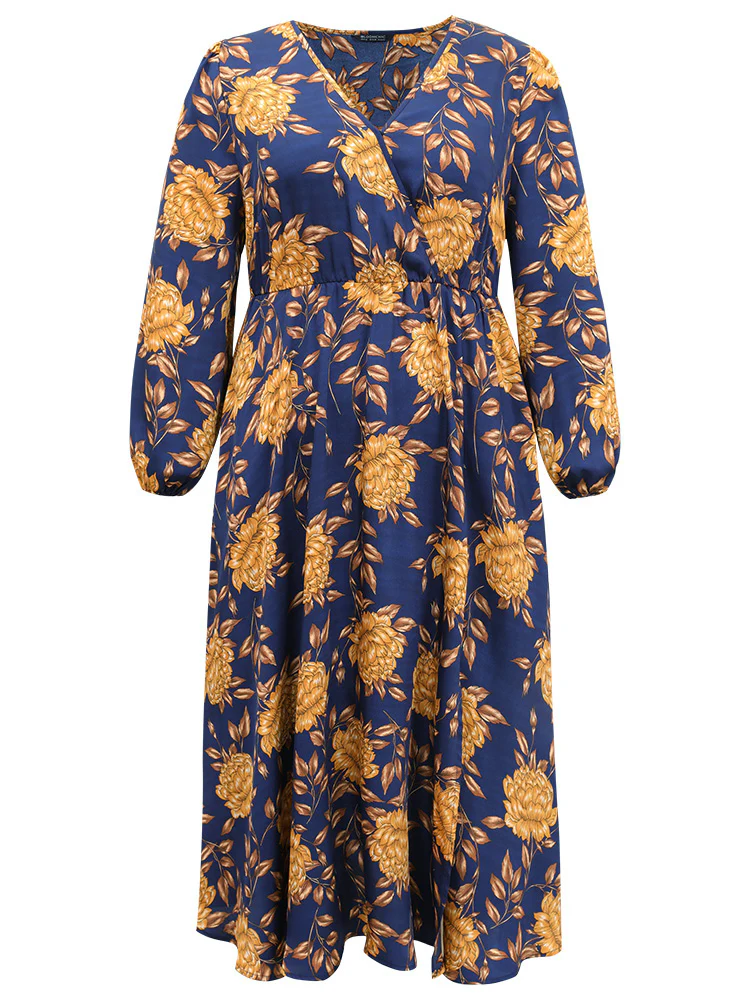 Floral Elastic Waist Wrap Split Hem Dress - Image 8