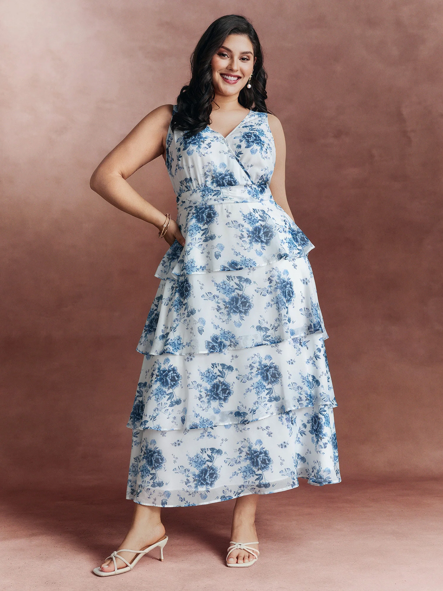 Floral Elegance Tiered V-Neck Maxi Dress - Image 3