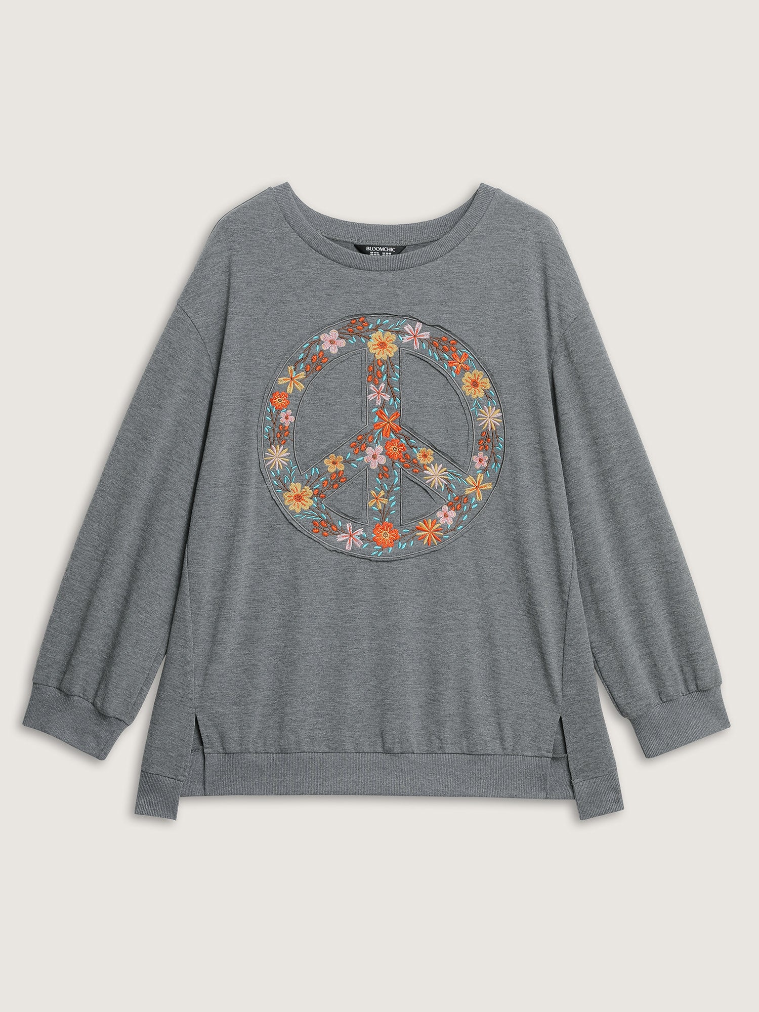 Floral Embroidered Applique Slit Sweatshirt - Image 6