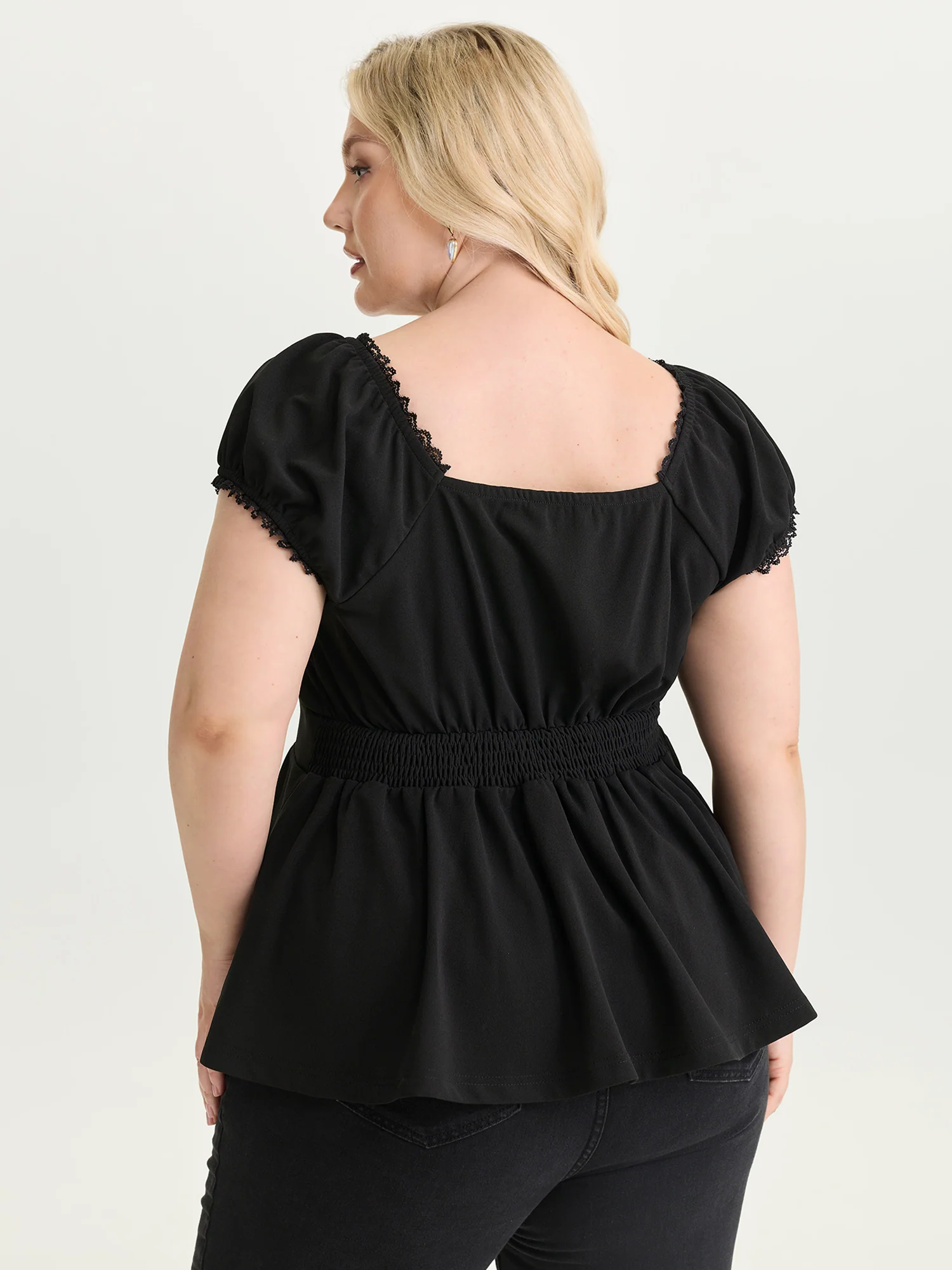 Floral Embroidered Babydoll Plain Knit Top - Image 4