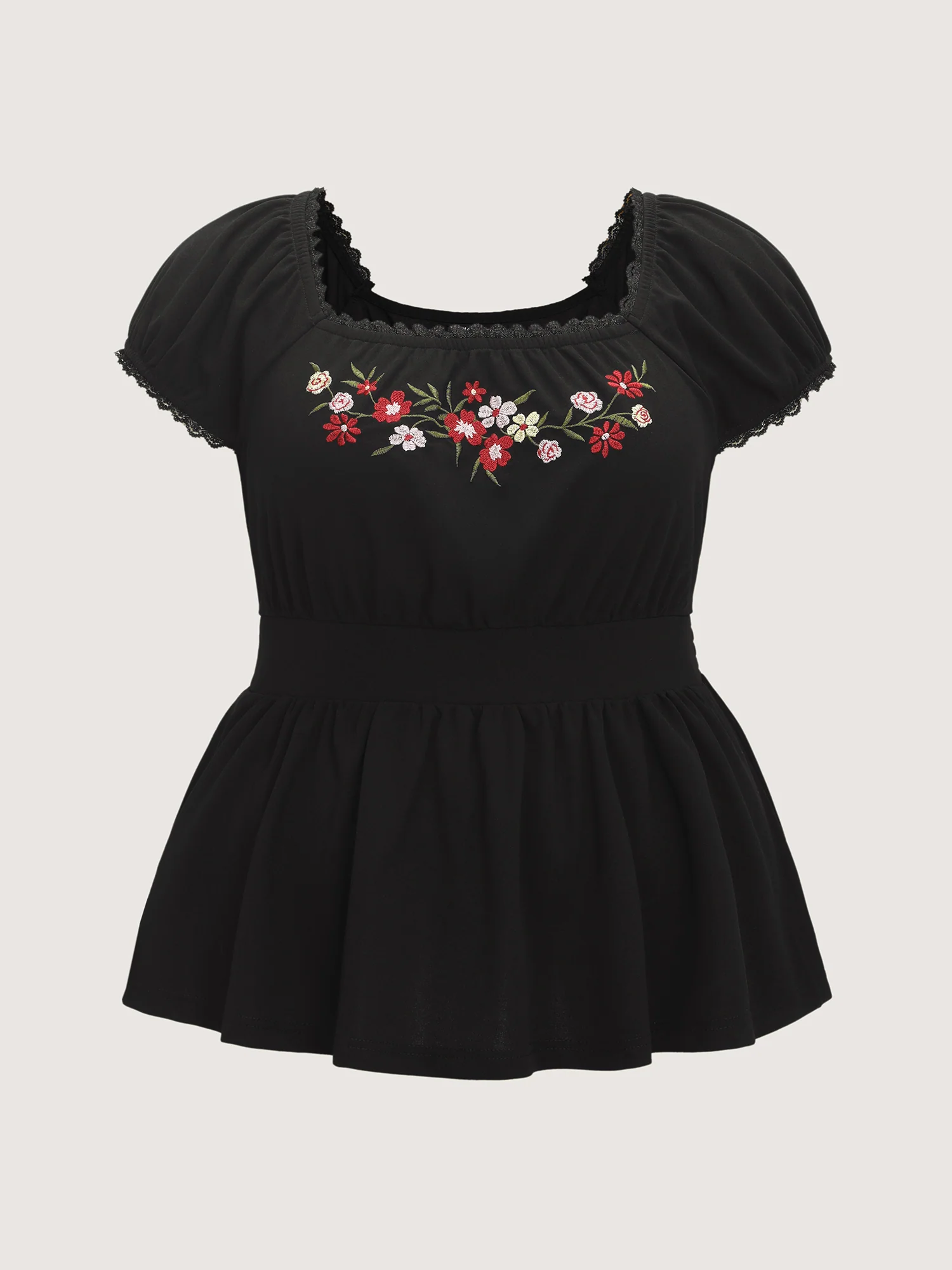 Floral Embroidered Babydoll Plain Knit Top - Image 7