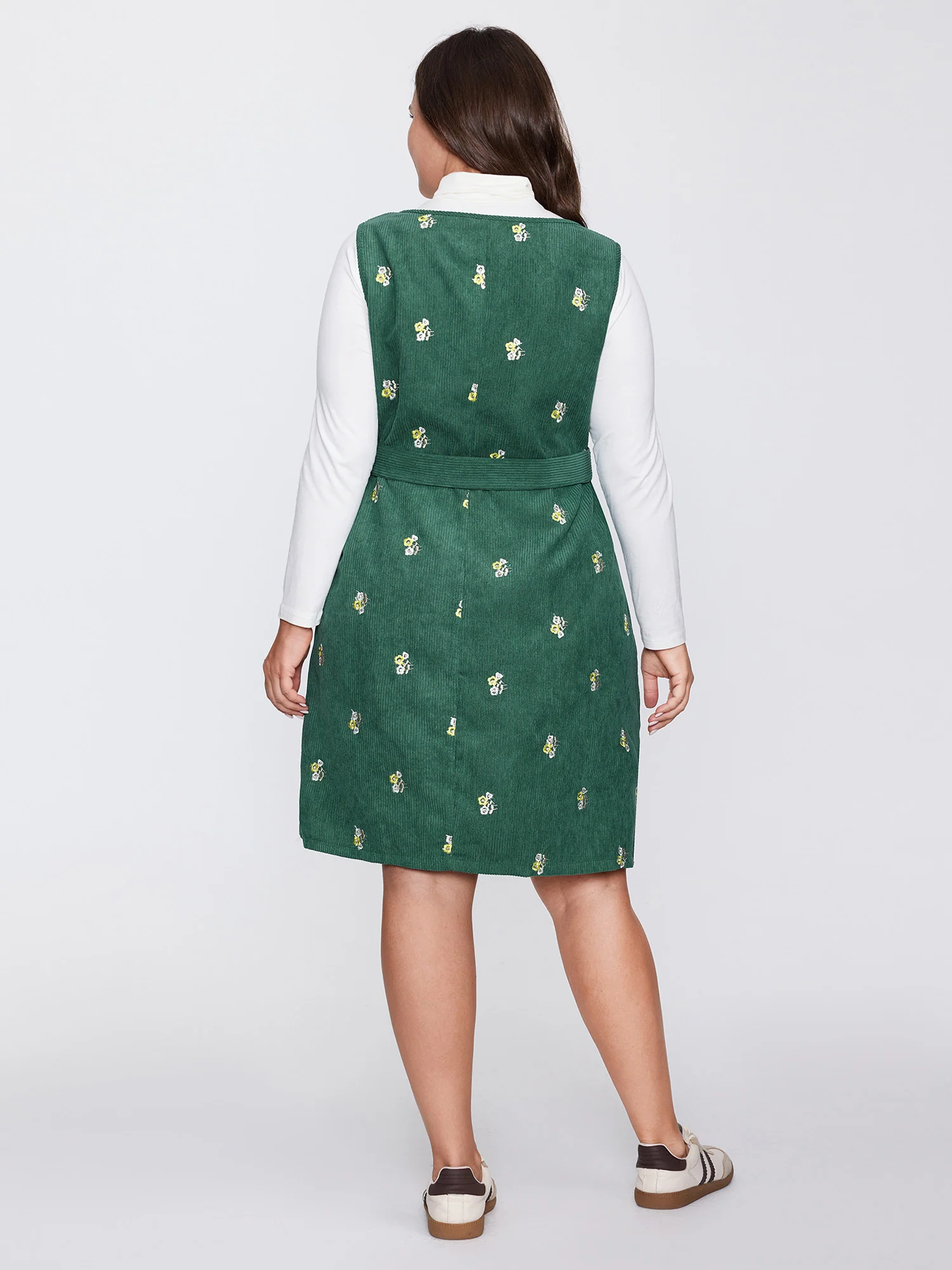 Floral Embroidered Belted Waist Midi Dress - Image 4