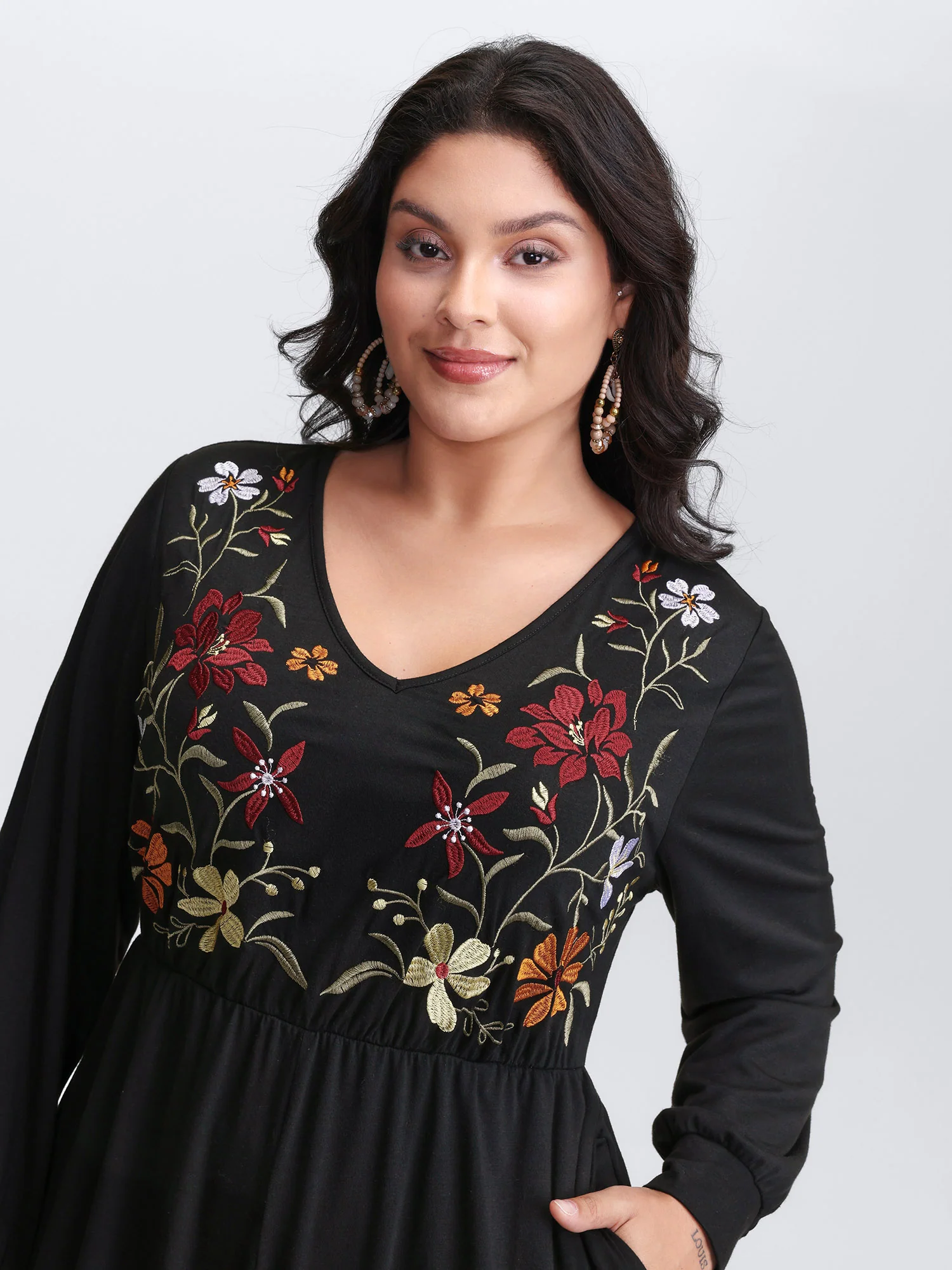 Floral Embroidered Bodice Stretchy Jumpsuit - Image 2