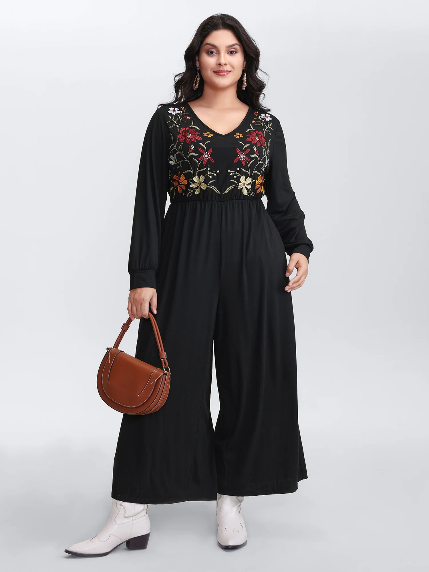 Floral Embroidered Bodice Stretchy Jumpsuit - Image 3