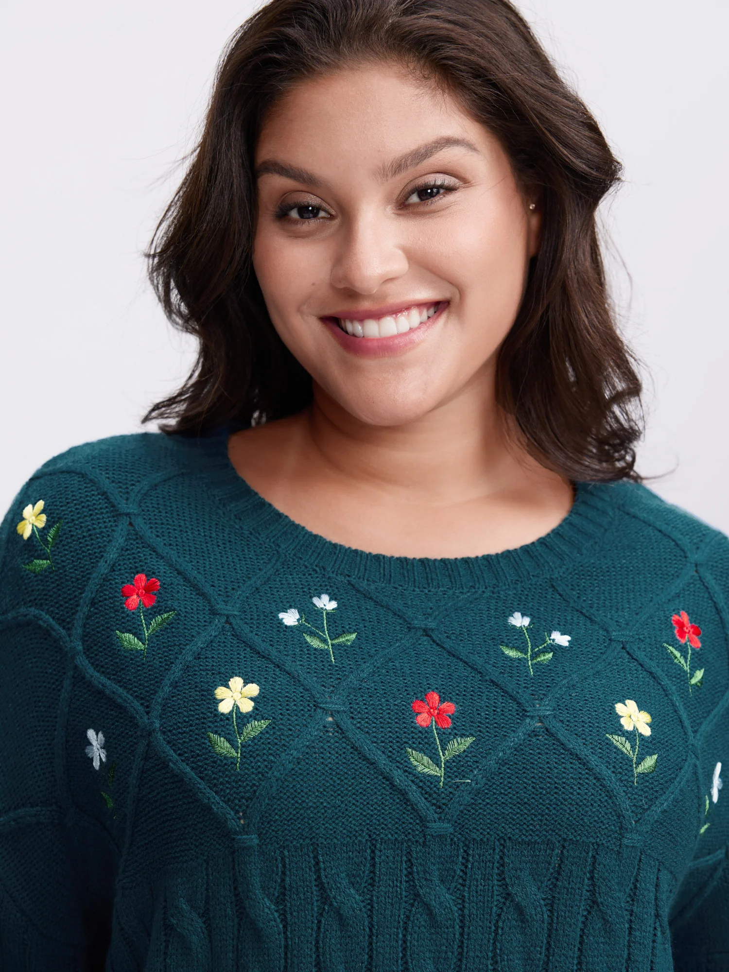 Floral Embroidered Cable Knit Pullover - Image 2