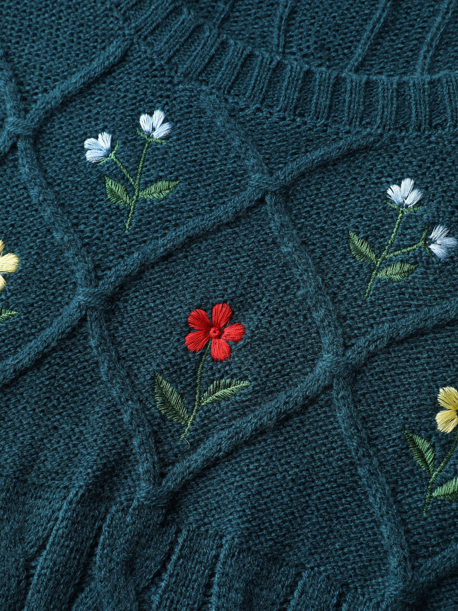 Floral Embroidered Cable Knit Pullover - Image 5
