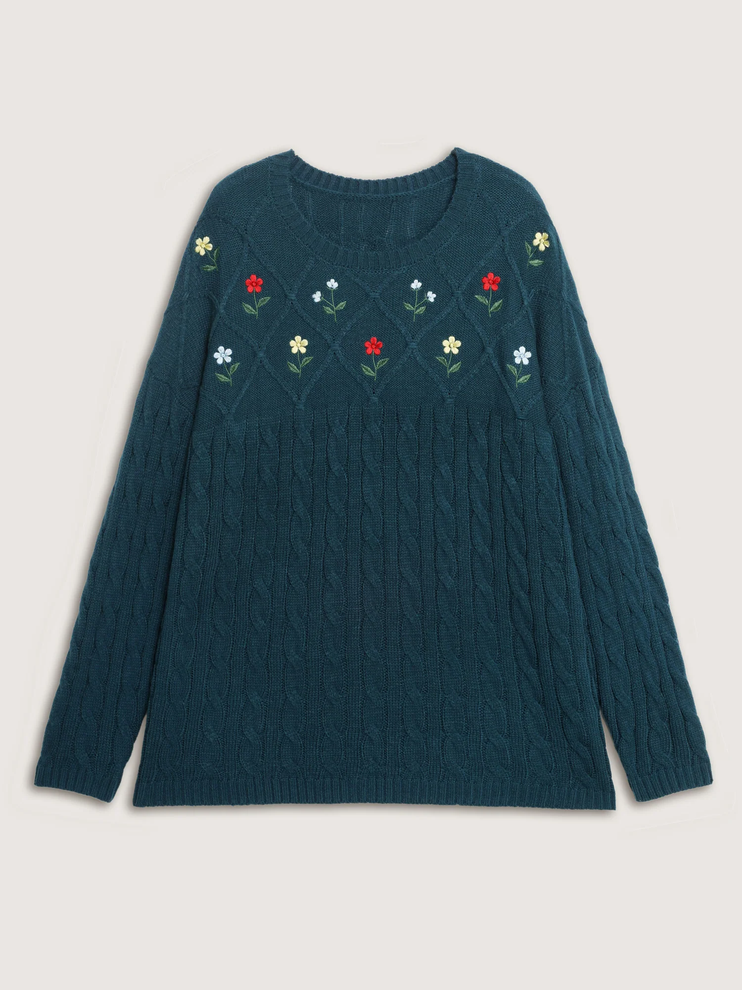 Floral Embroidered Cable Knit Pullover - Image 7