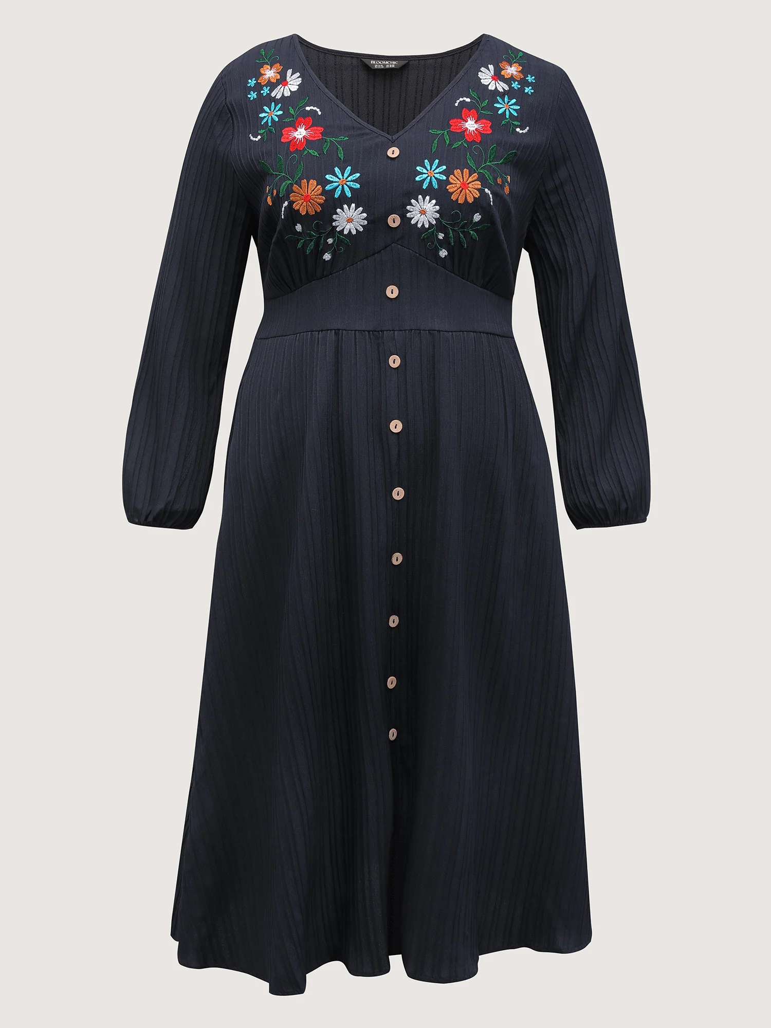 Floral Embroidered Cinched-Waist Midi Dress - Image 7