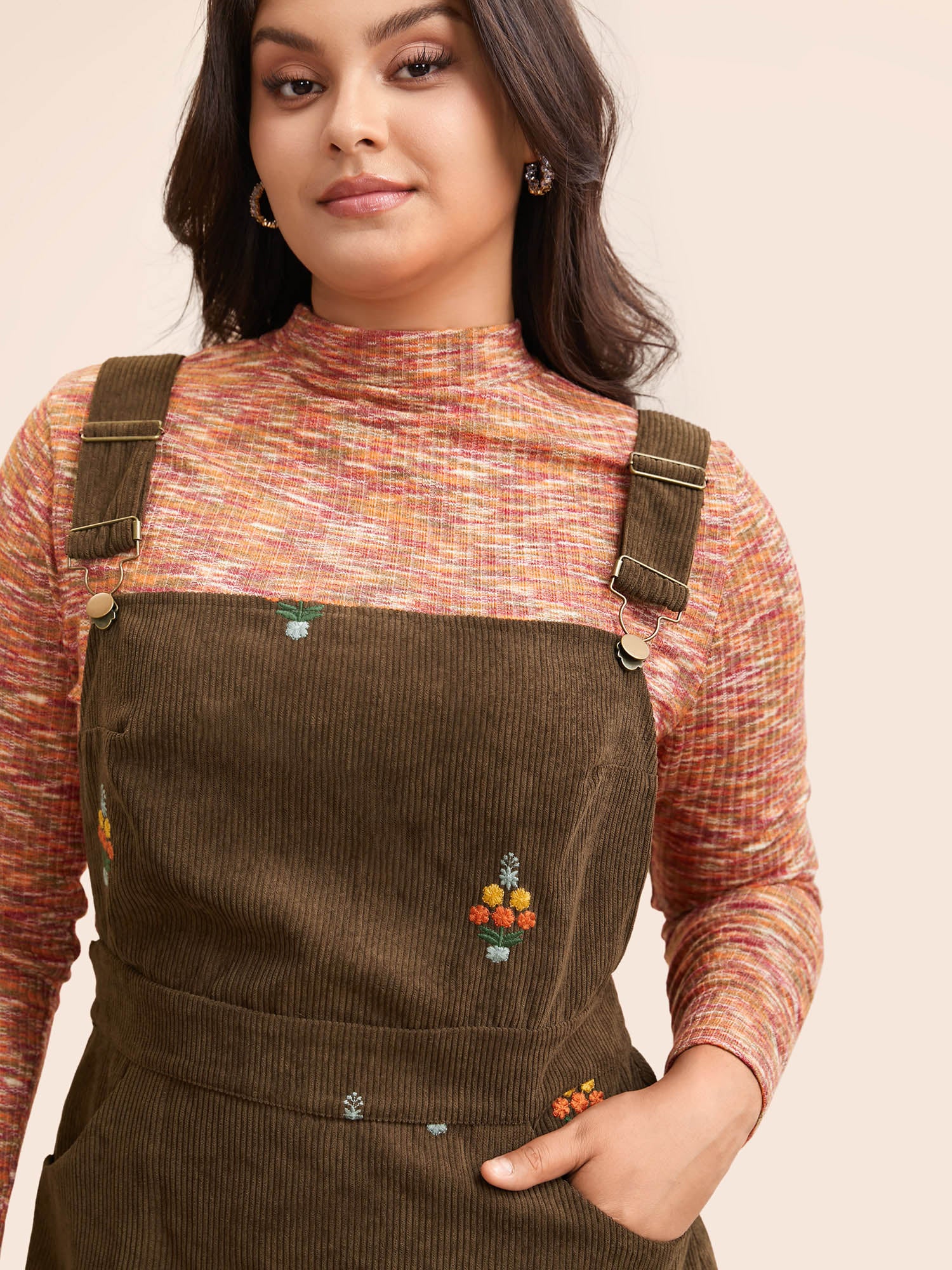 Floral Embroidered Corduroy Overall Dress - Image 3