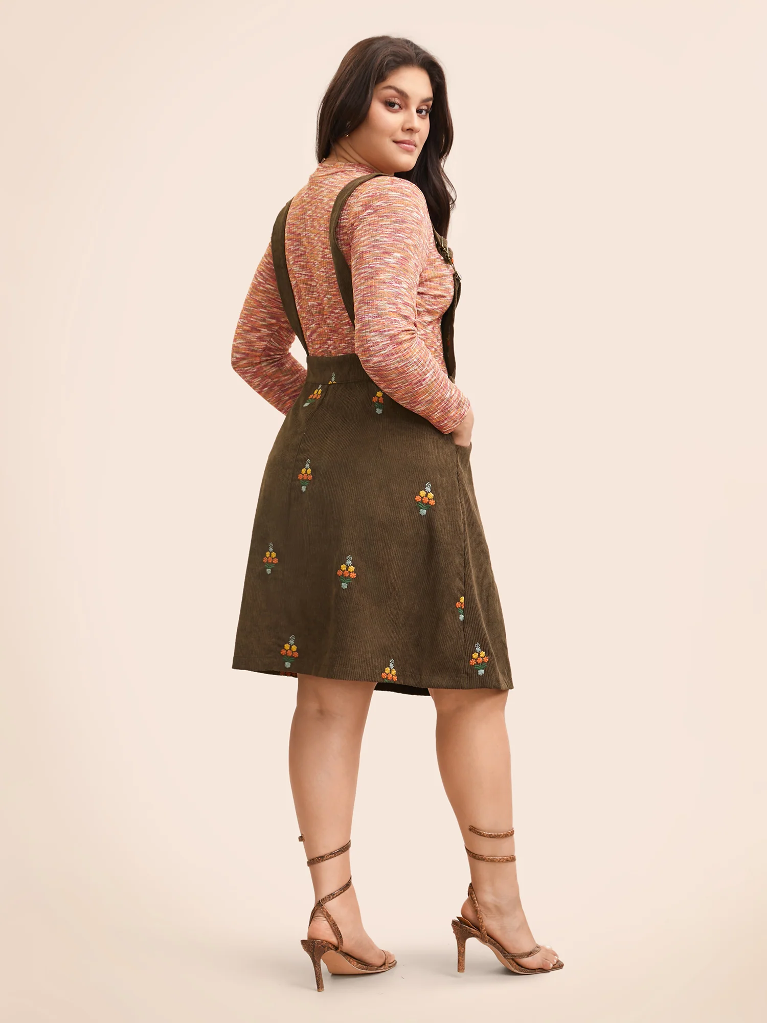 Floral Embroidered Corduroy Overall Dress - Image 4