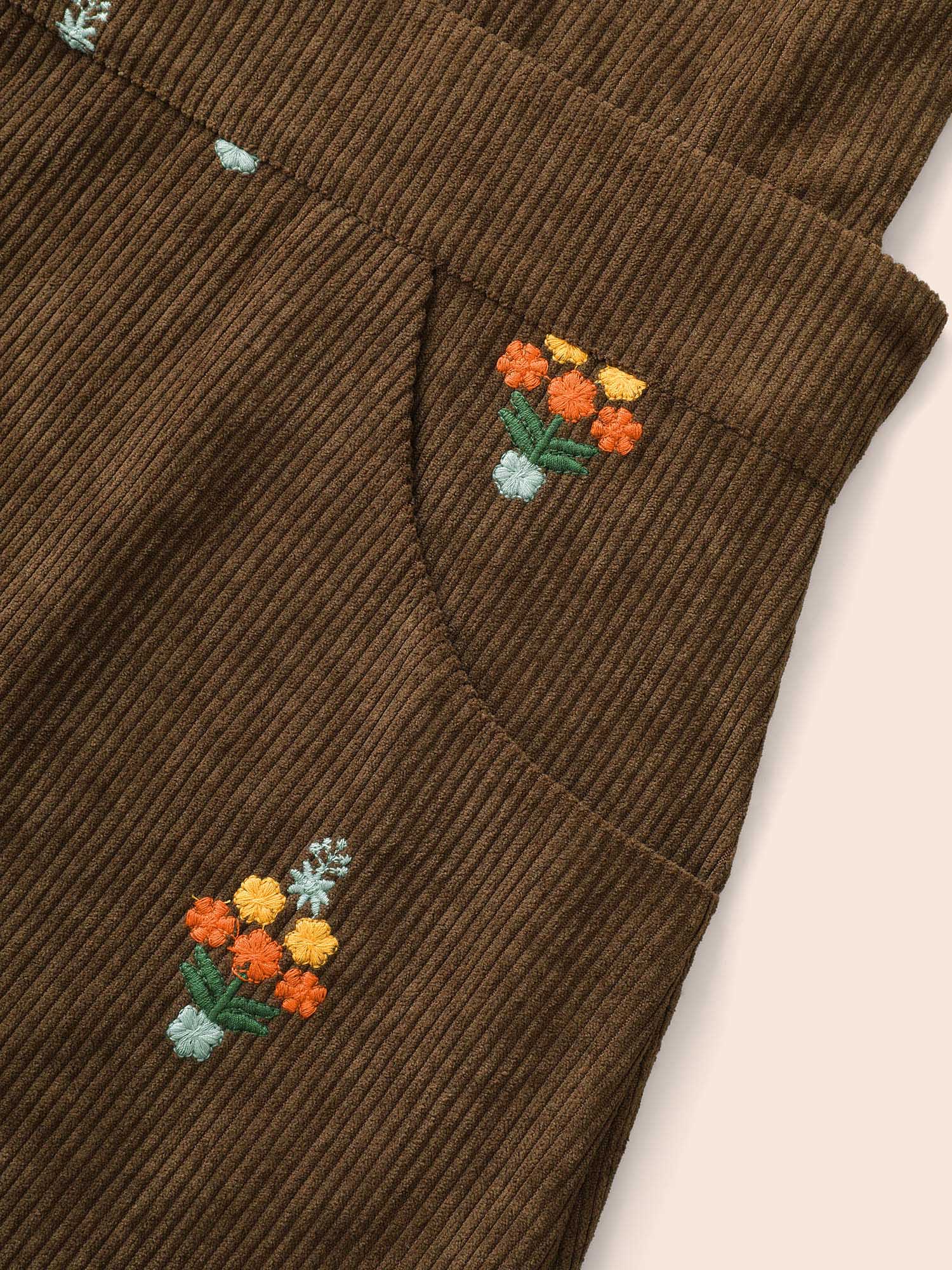 Floral Embroidered Corduroy Overall Dress - Image 6