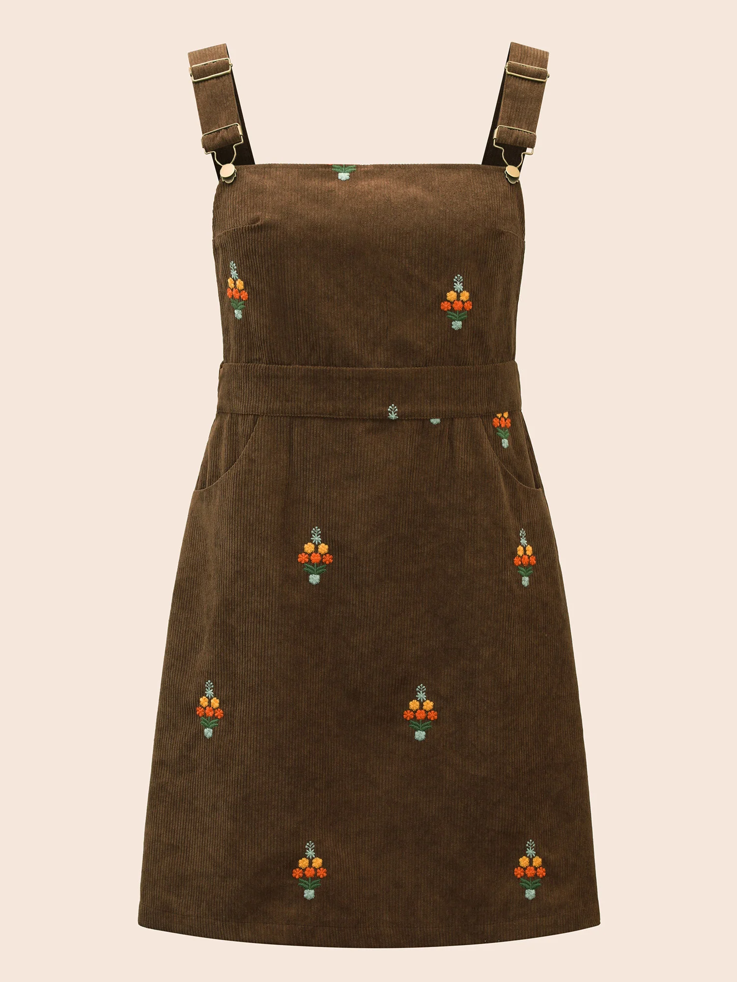 Floral Embroidered Corduroy Overall Dress - Image 7