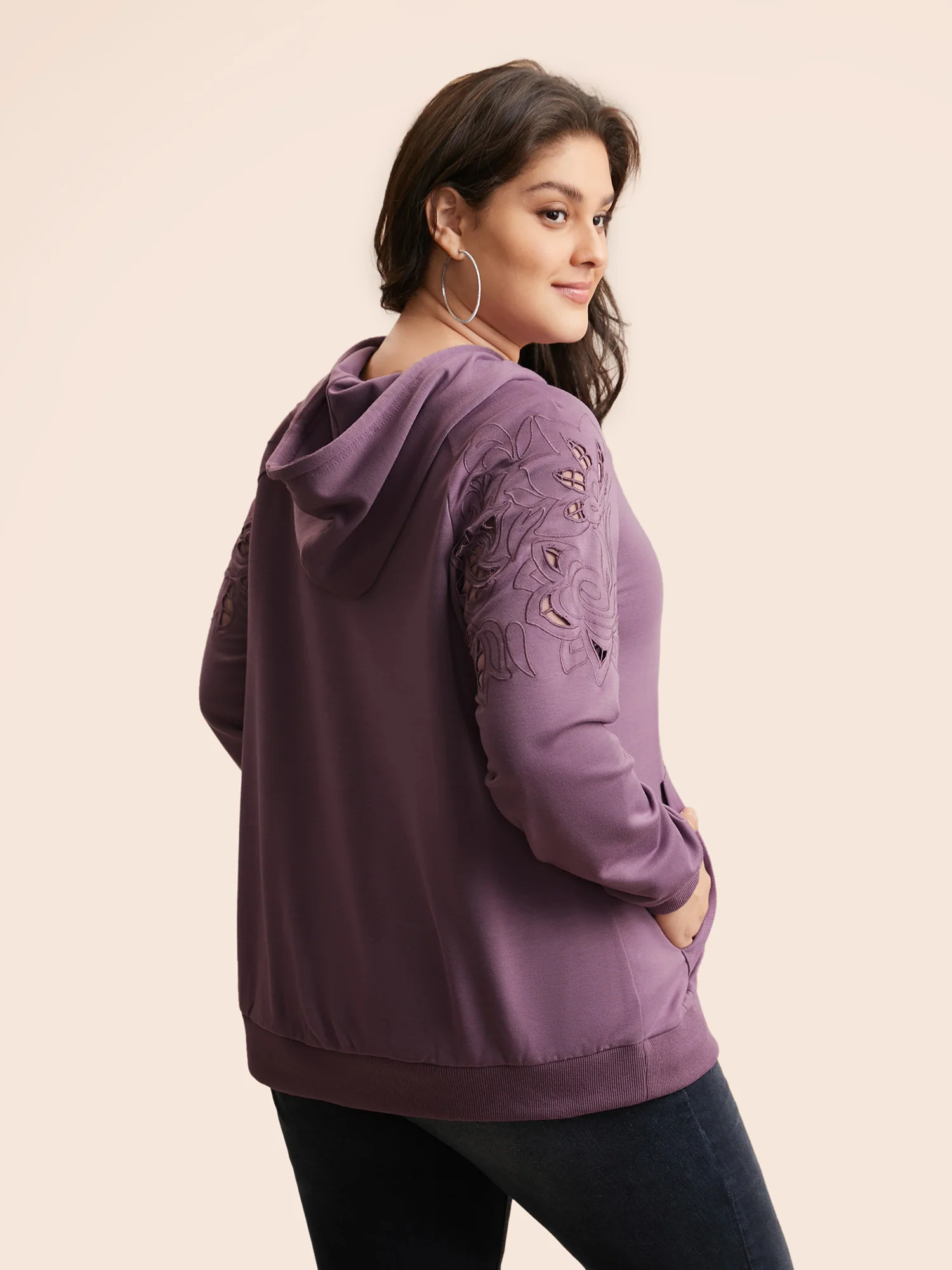 Floral Embroidered Cut Out Hooded Sweatshirt - Image 2