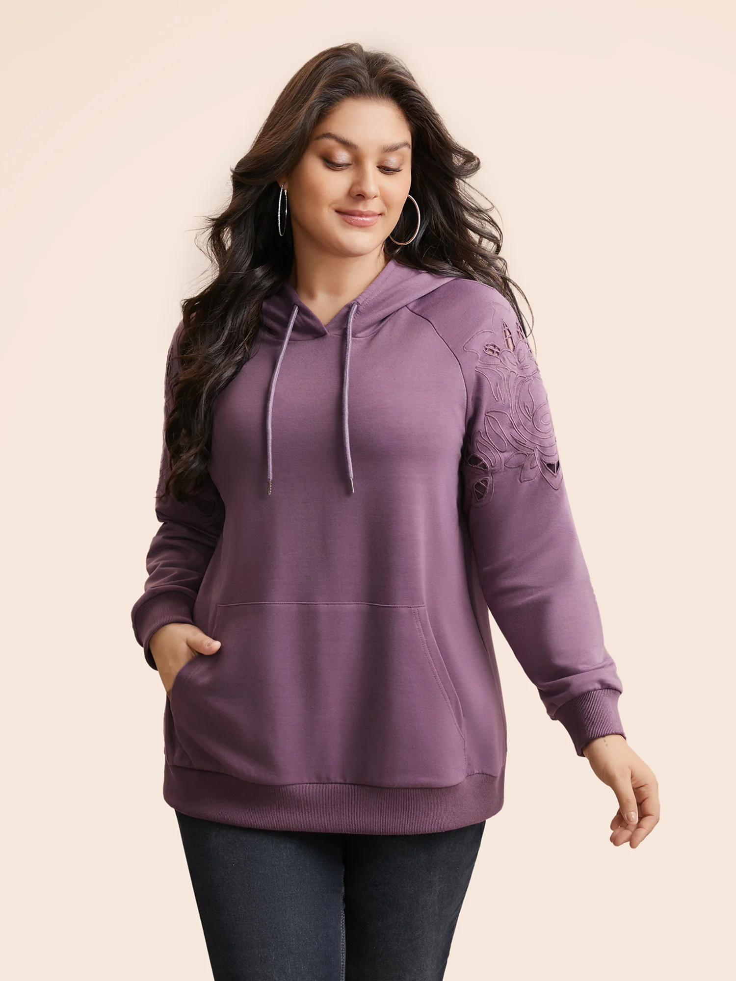 Floral Embroidered Cut Out Hooded Sweatshirt - Image 3