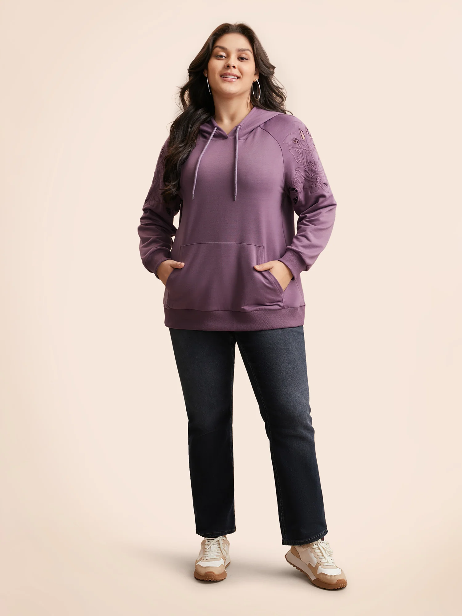 Floral Embroidered Cut Out Hooded Sweatshirt - Image 5