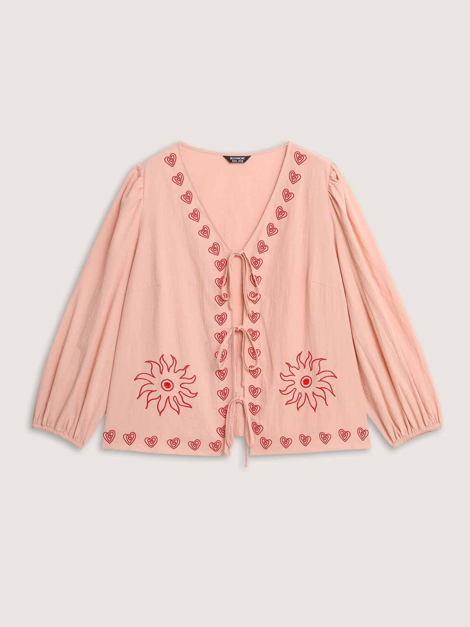 Cotton Floral Embroidered Double-Tie Blouse - Image 9