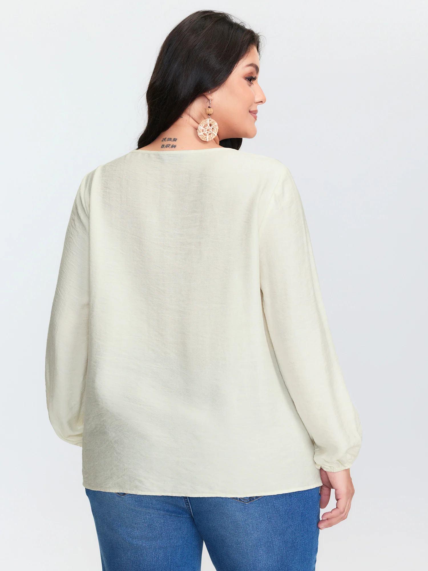 Floral Embroidered Drawstring Neckline Blouse - Image 5